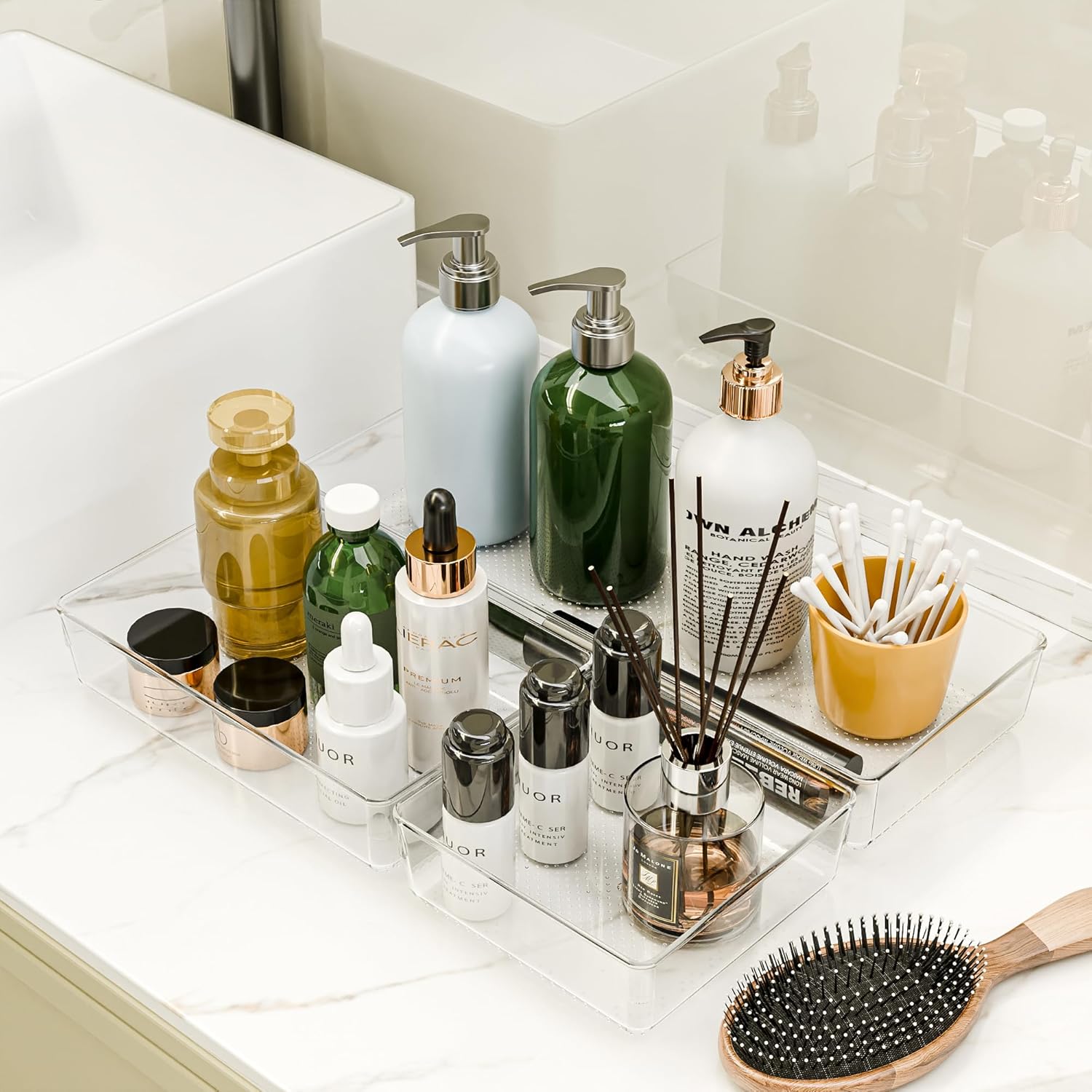 Clear Plastic Drawer Organizer Set for Kitchen, Bathroom, Office, Cosmetics & Tools - Multifunctional Storage Trays with Adjustable Dividers, Space-Saving Transparent Design (Clear, 9 Pcs)