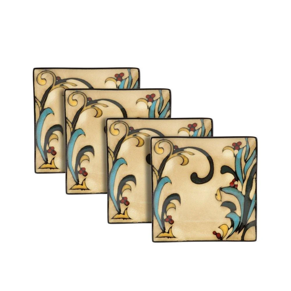 Gourmet Basics Belmont Set of 4 Square Leaves Salad Plates