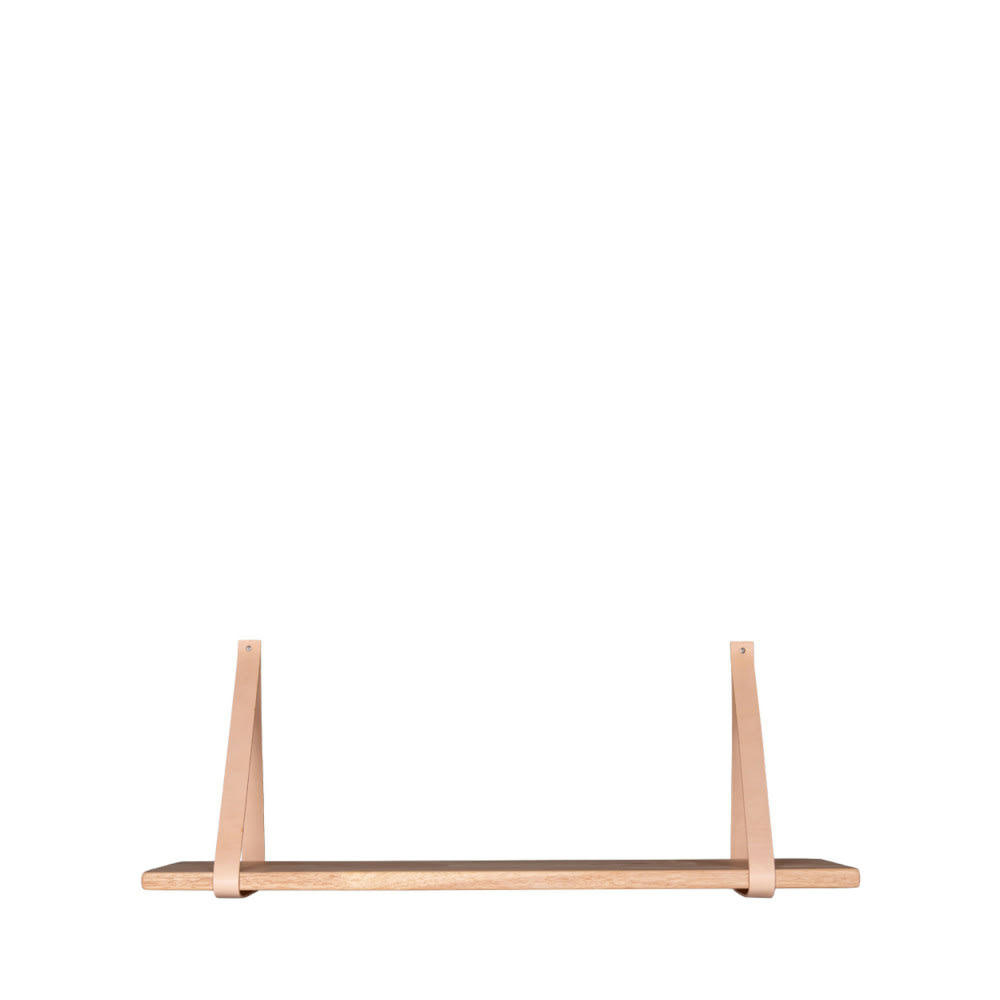 FORNO - Etagère murale en bois et cuir 80x20 cm naturel