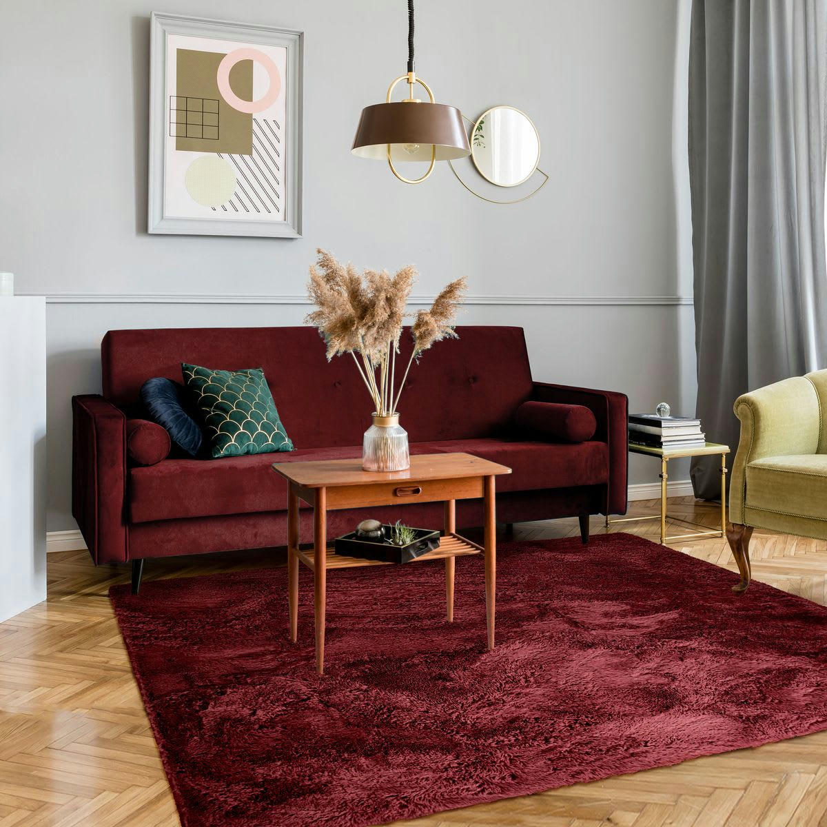 NEO - Tapis lavable à base fine et souple extra doux rouge bourgogne 160x230