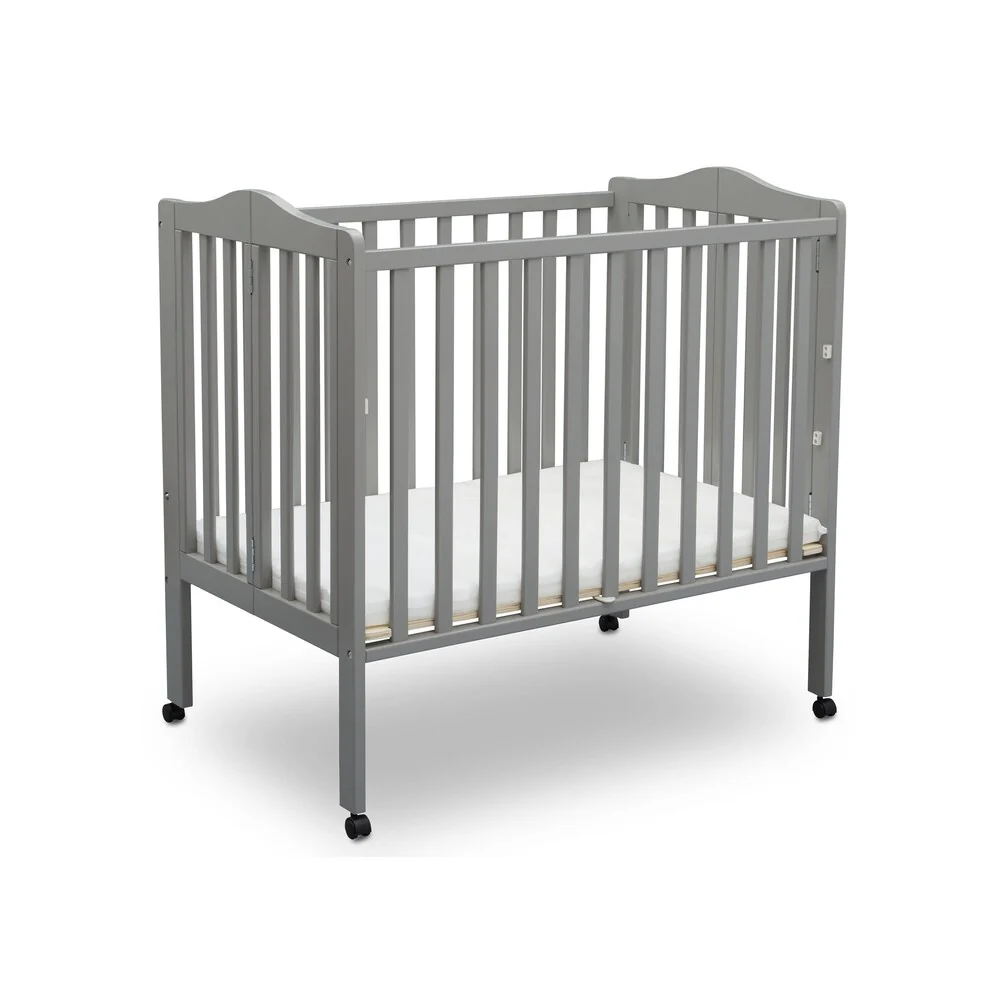 Delta Children Folding Portable Crib with Mattress, Grey