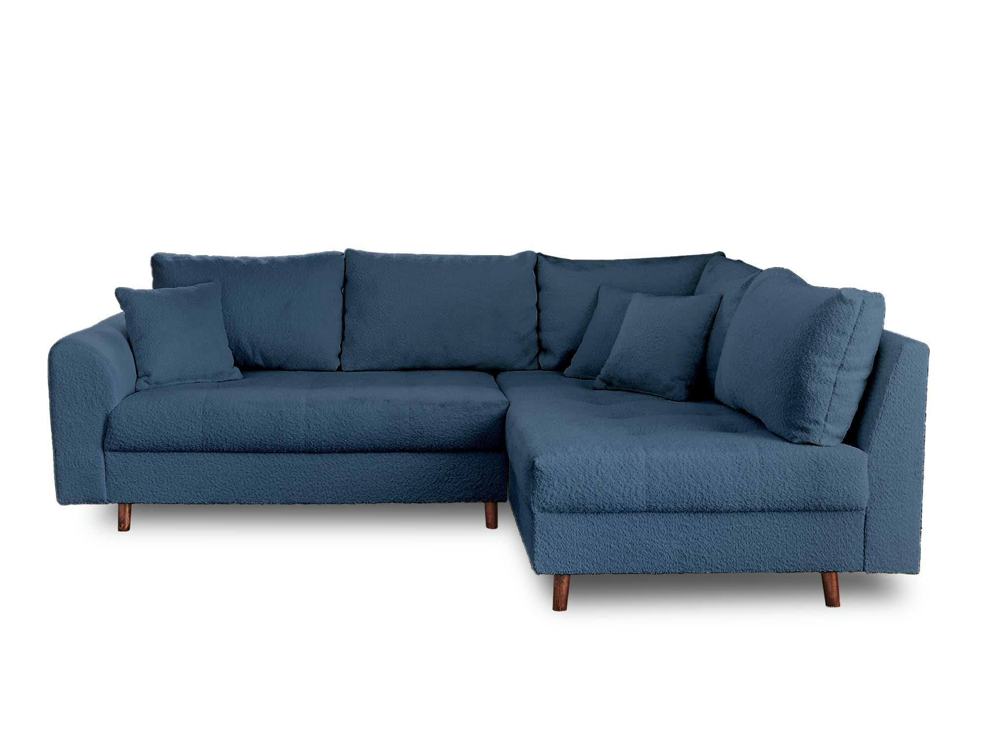 RUNE - Canapé d'angle droit 4 places en tissu bouclette bleu nuit