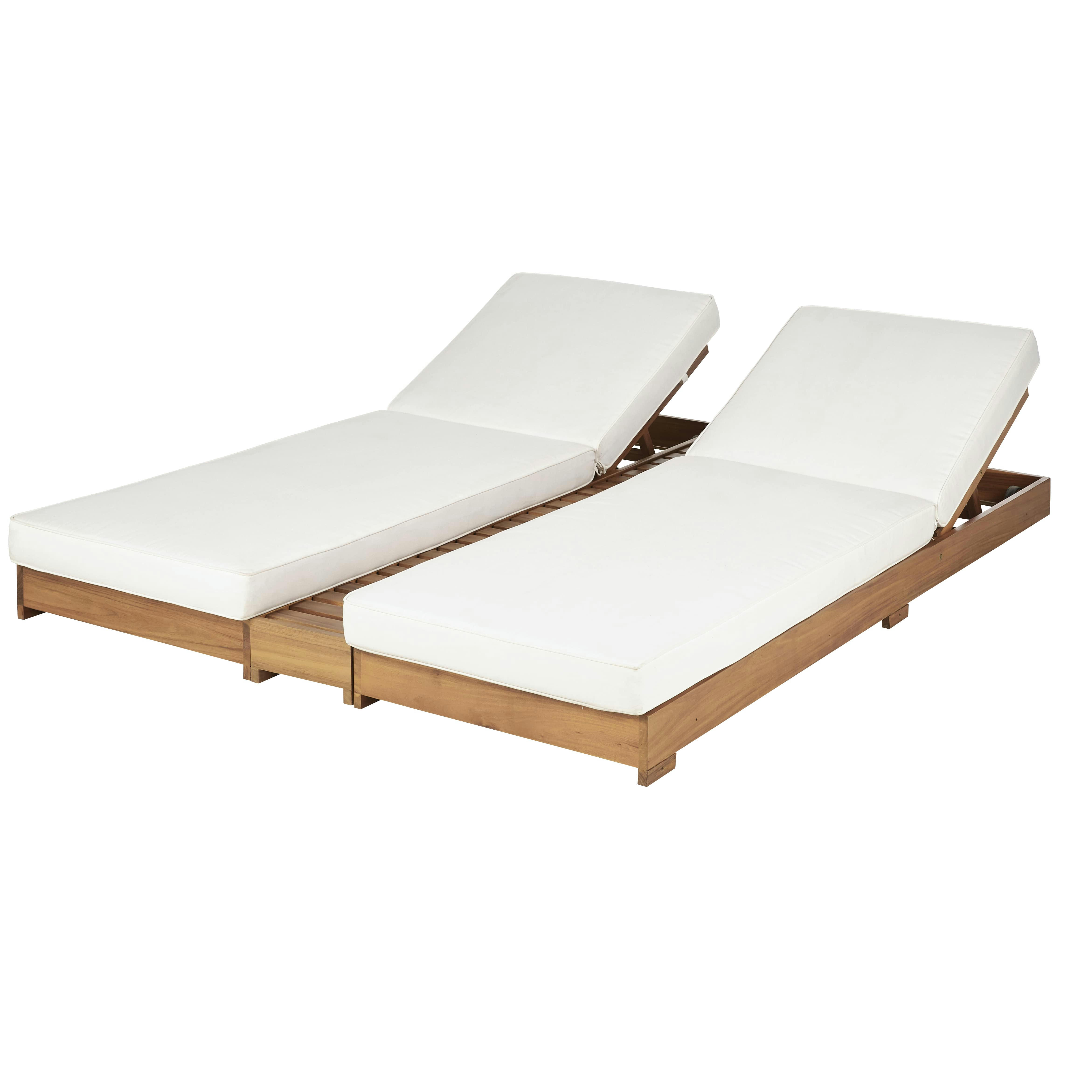 Tossa - Double bain de soleil en bois d'acacia et toile en polyester recyclé écru