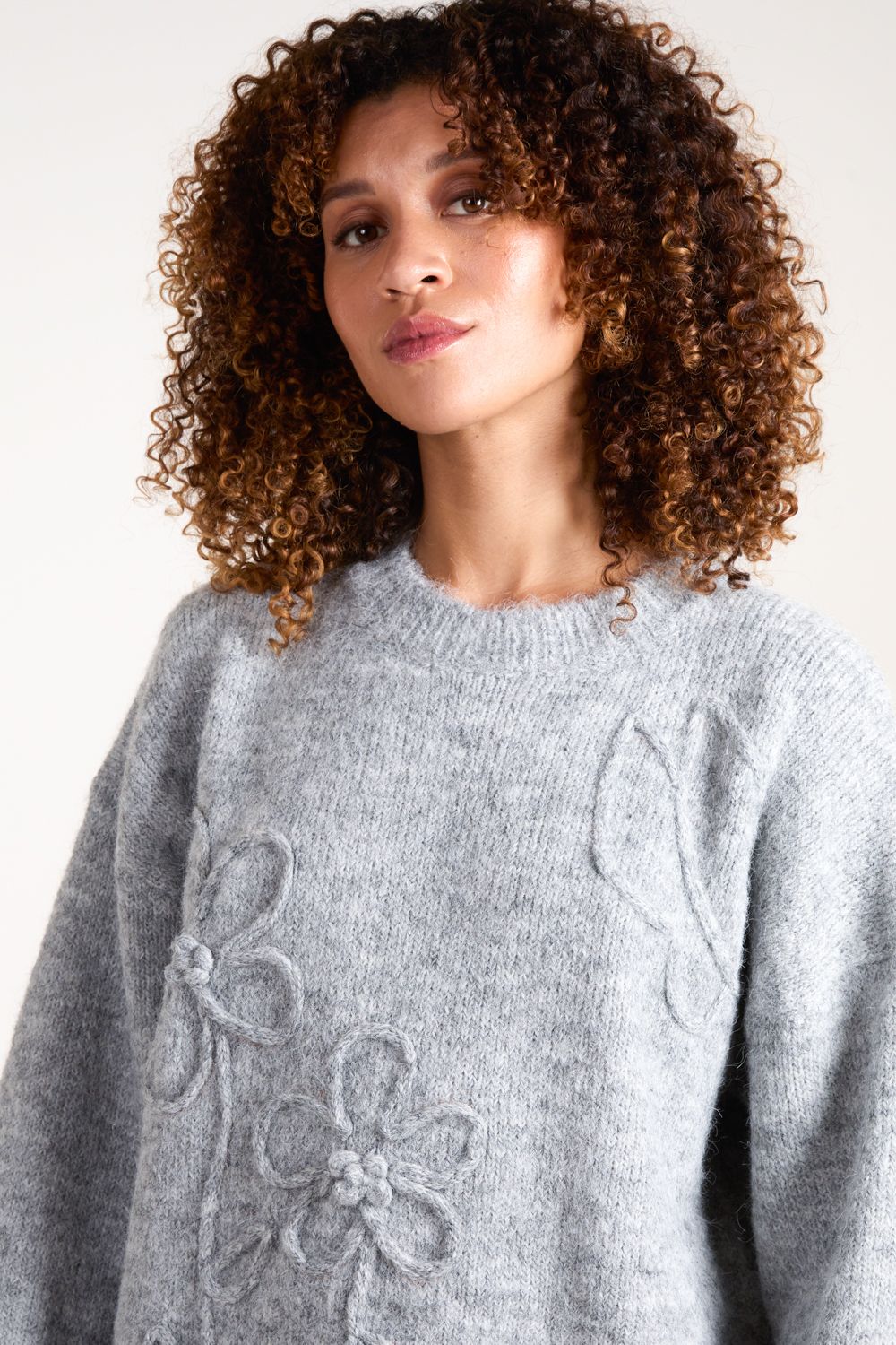 Blue Vanilla Knit Flower Embroidery Jumper