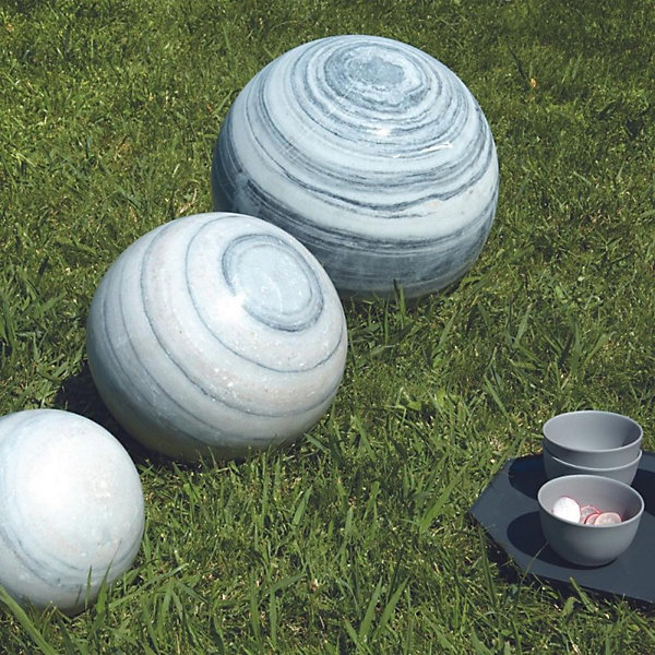 Boule déco jardin marbre effet rayé noir et blanc - Gris 40 cm
