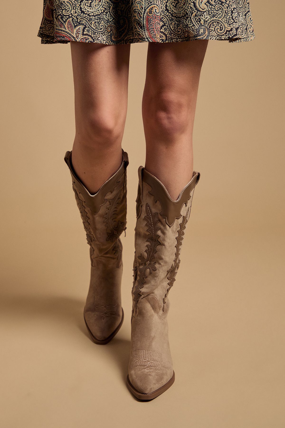 Oasis Jessie Faux Suede & Leather Western Cowboy Calf Boots
