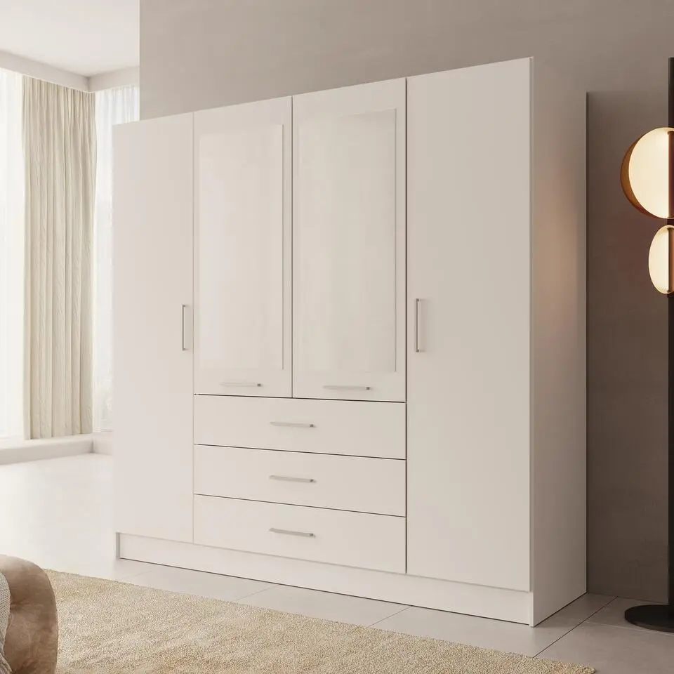 Meubella - Komodo - Kledingkast met 4 deuren - Wit - 200x61x201 cm