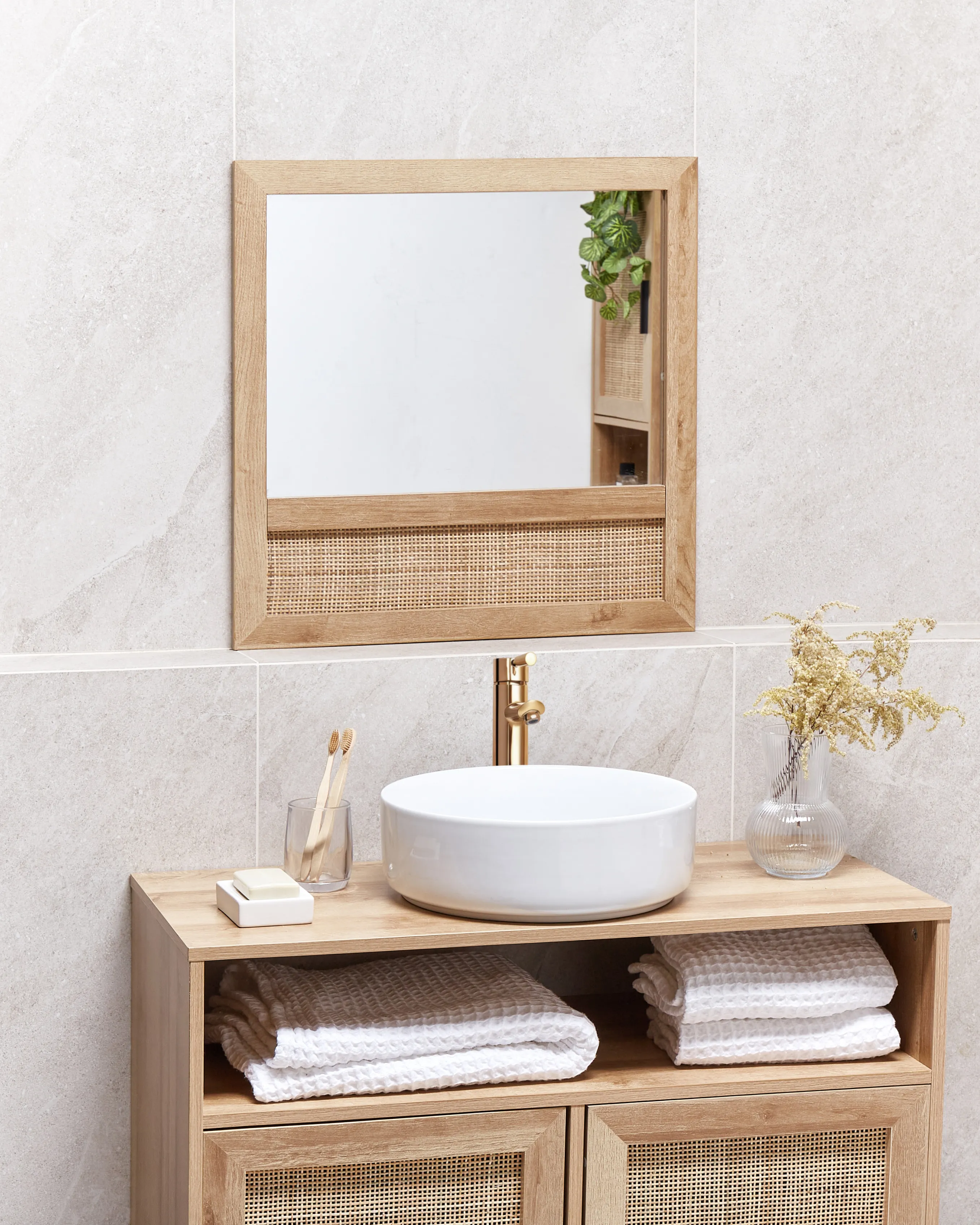 Wall Mirror ROSELL 60 cm 60 cm Light Brown