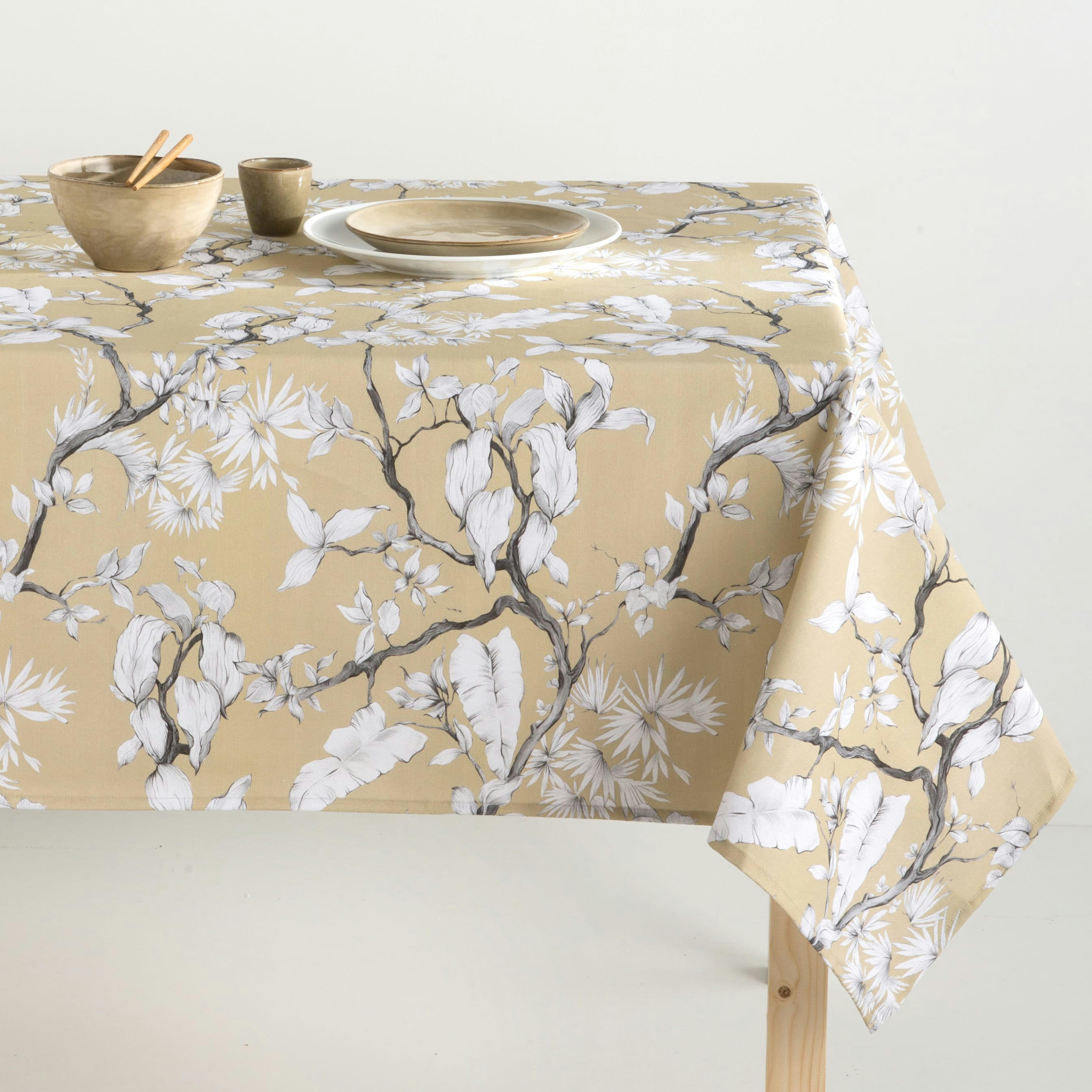 FRED CAMEL - Nappe en coton biologique antitâche imprimée beige 140x240 cm