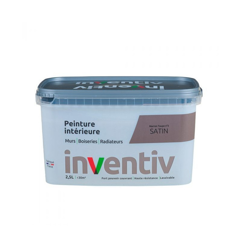 Peinture pour mur boiserie radiateur Marron Taupe n°3 satiné 2,5 L INVENTIV