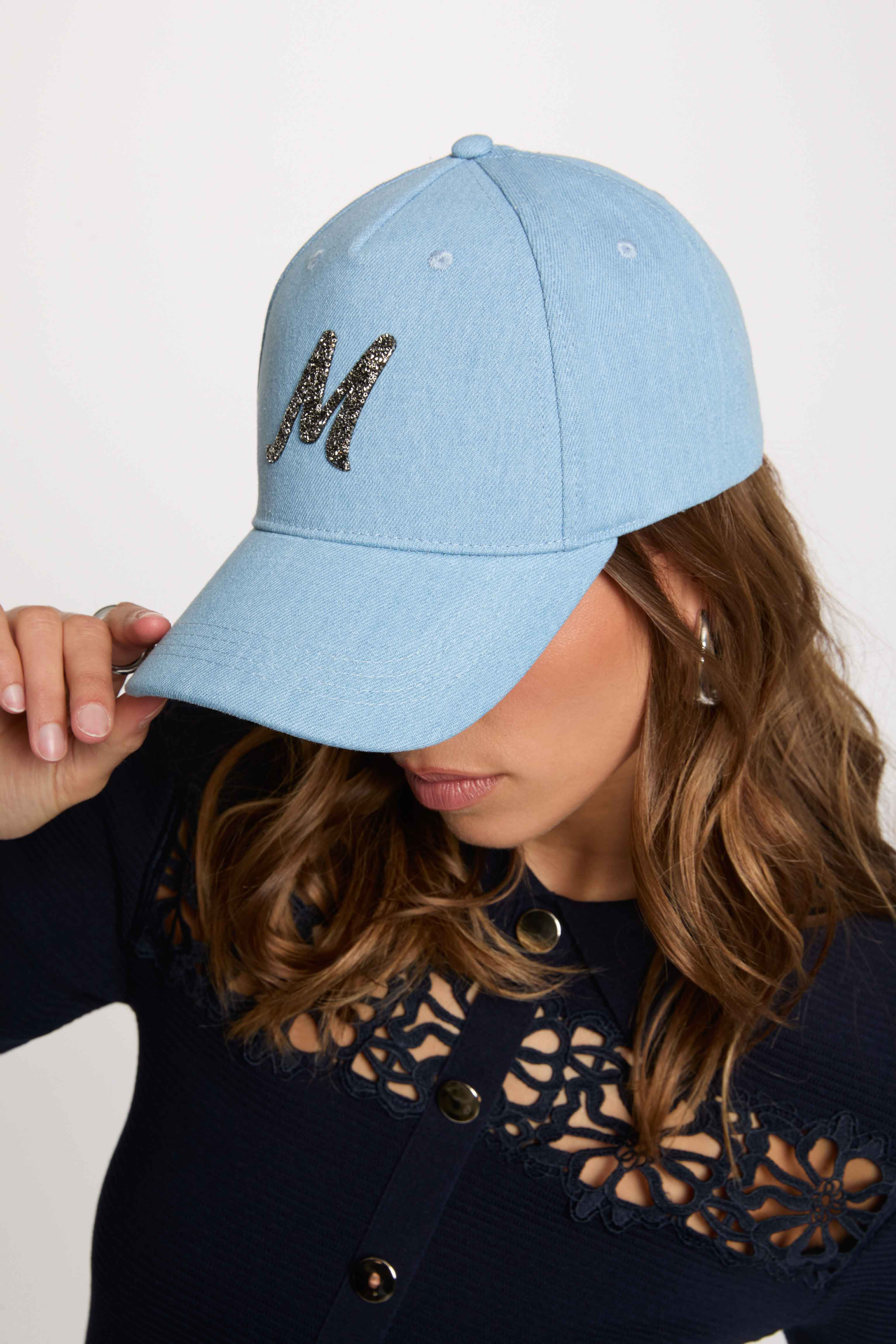 Denim Cap M Rhinestones Bleach Denim Women