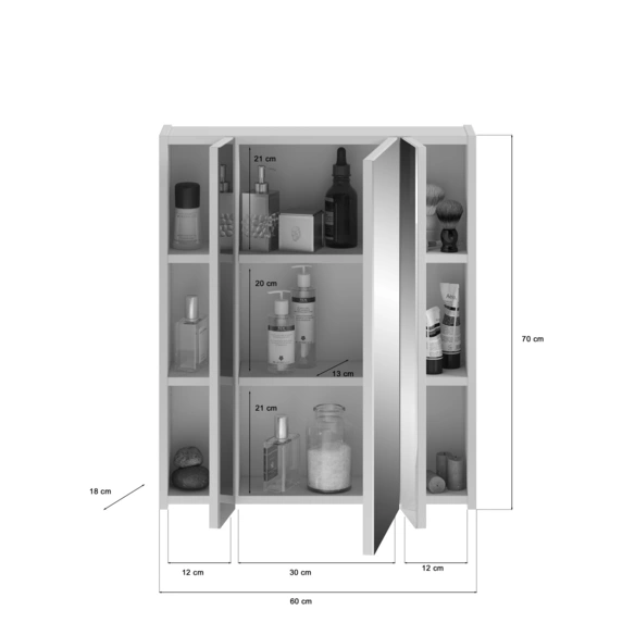 Spiegelschrank, weiß, Holzwerkstoff, BxHxT: 60 x 70 x 18 cm
