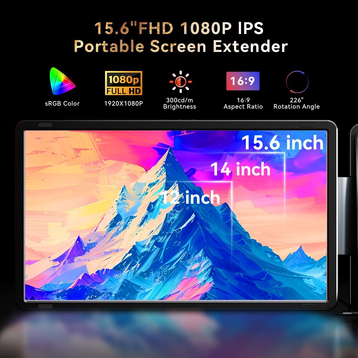 15.6 Detachable Laptop Screen Extender  FHD 1080P IPS Dual/Triple Portable Monitor for Laptop  USB-C/HDMI Plug & Play  Multi/Extra Travel Display Computer Monitor for 12-18.5 Win/Mac/Android-S9H