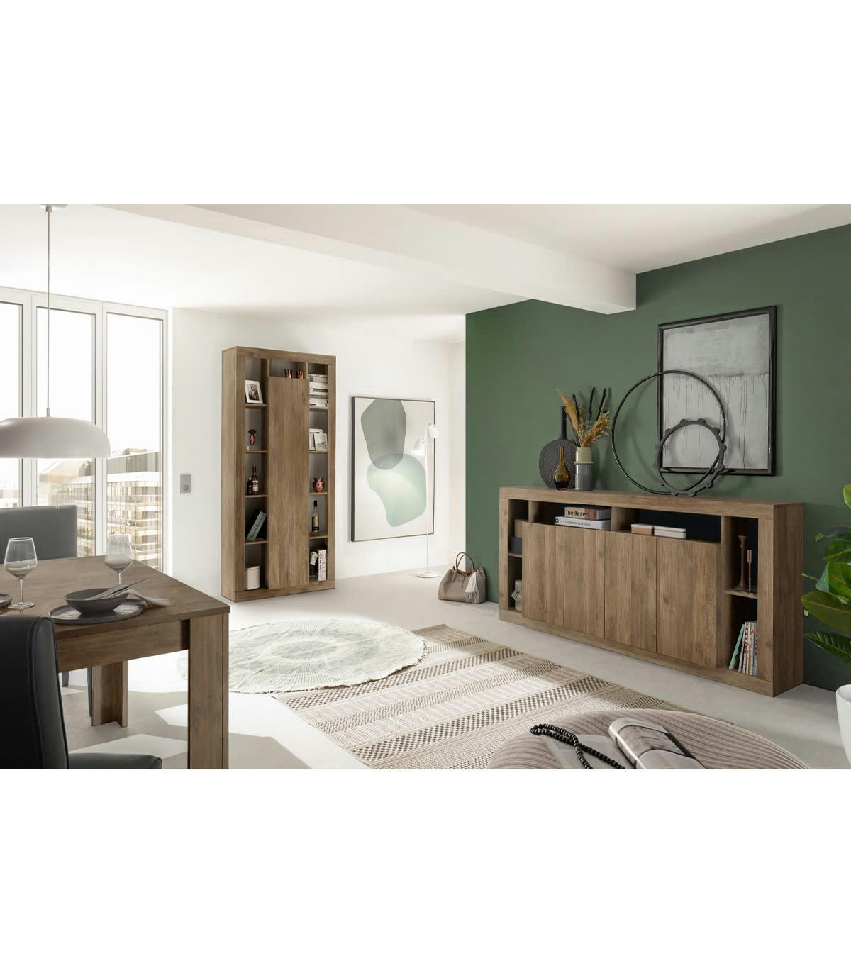 RIMINI - Bibliothèque 1 porte effet bois - H217 cm