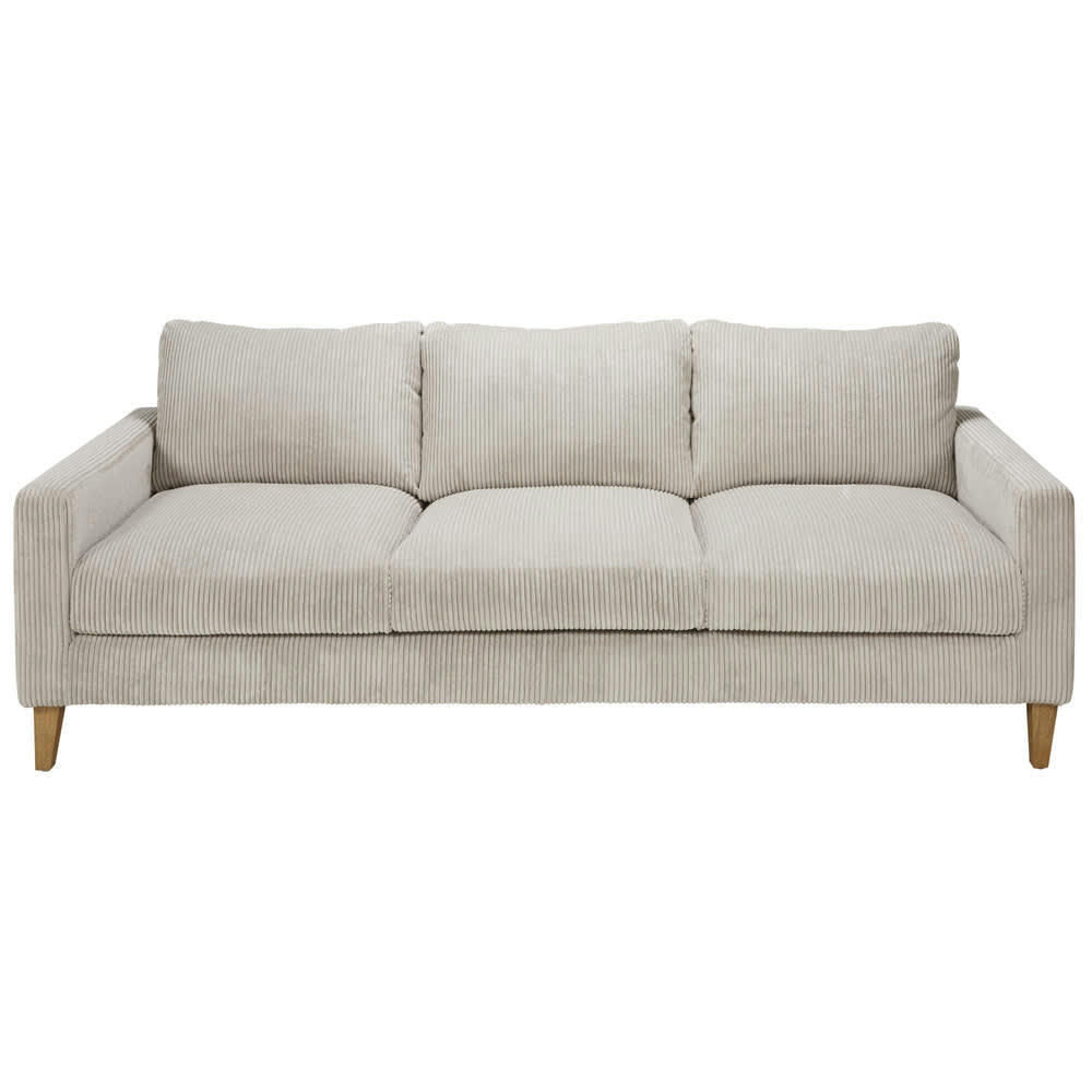 Holden - Canapé 4 places en velours côtelé gris clair