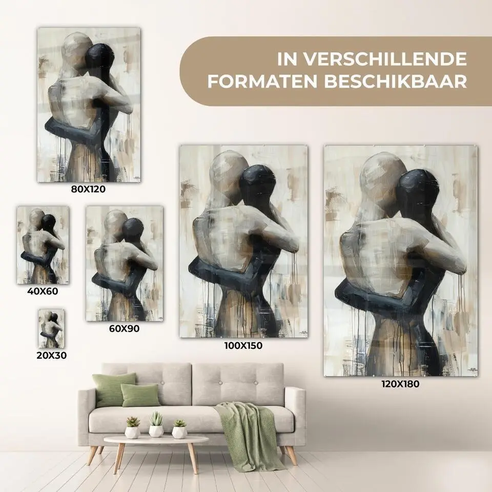 MuchoWow Glasschilderij 40x60cm Abstract Liefde Zwart wit