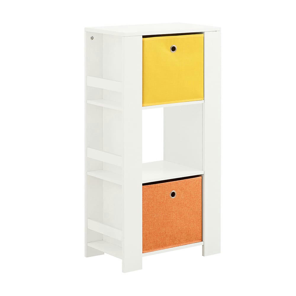 - Bibliothèque enfant avec 2 paniers et 2 étagères effect bois blanc