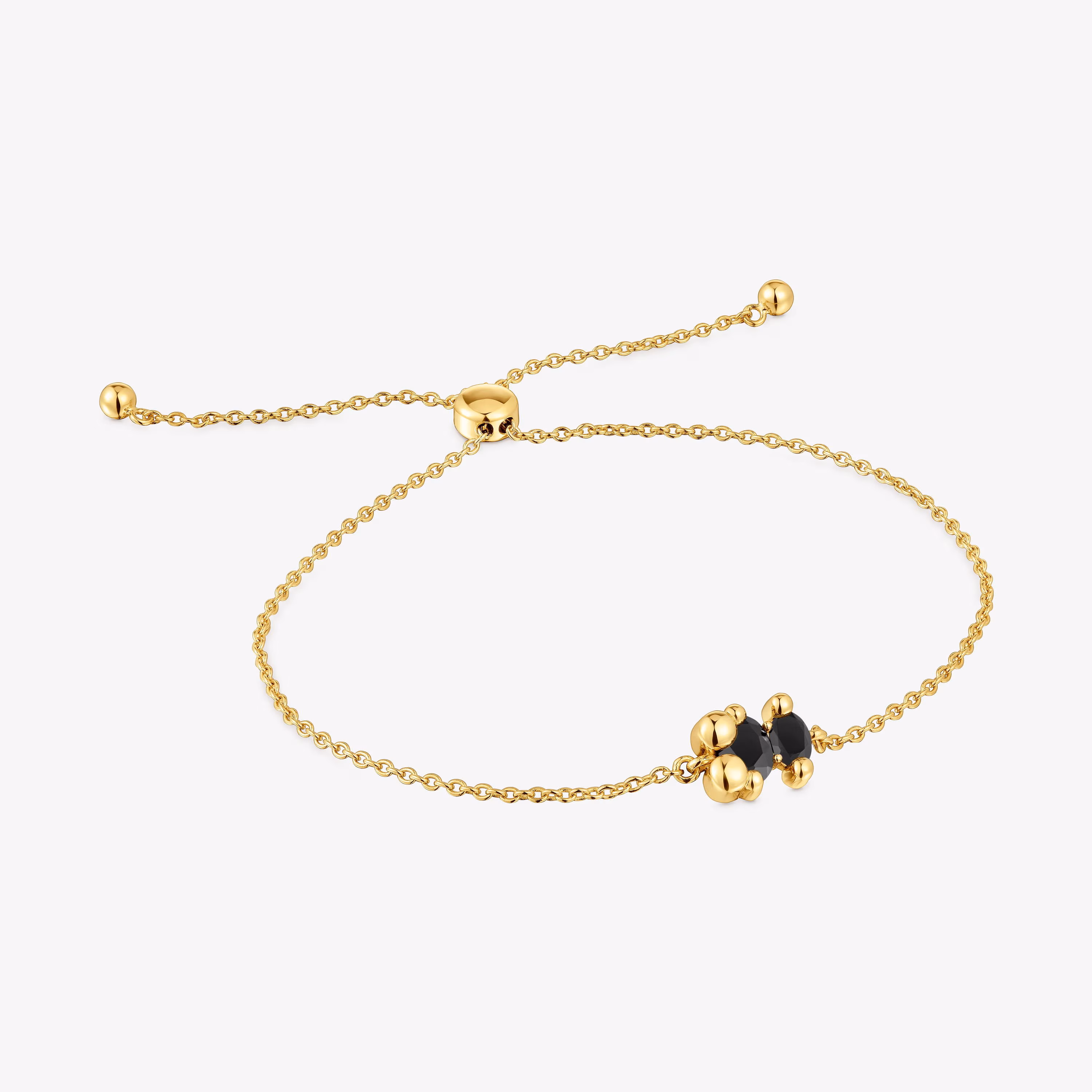 Pulsera cadena motivo oso con baño de oro 18 kt sobre plata y ónix Color Bear