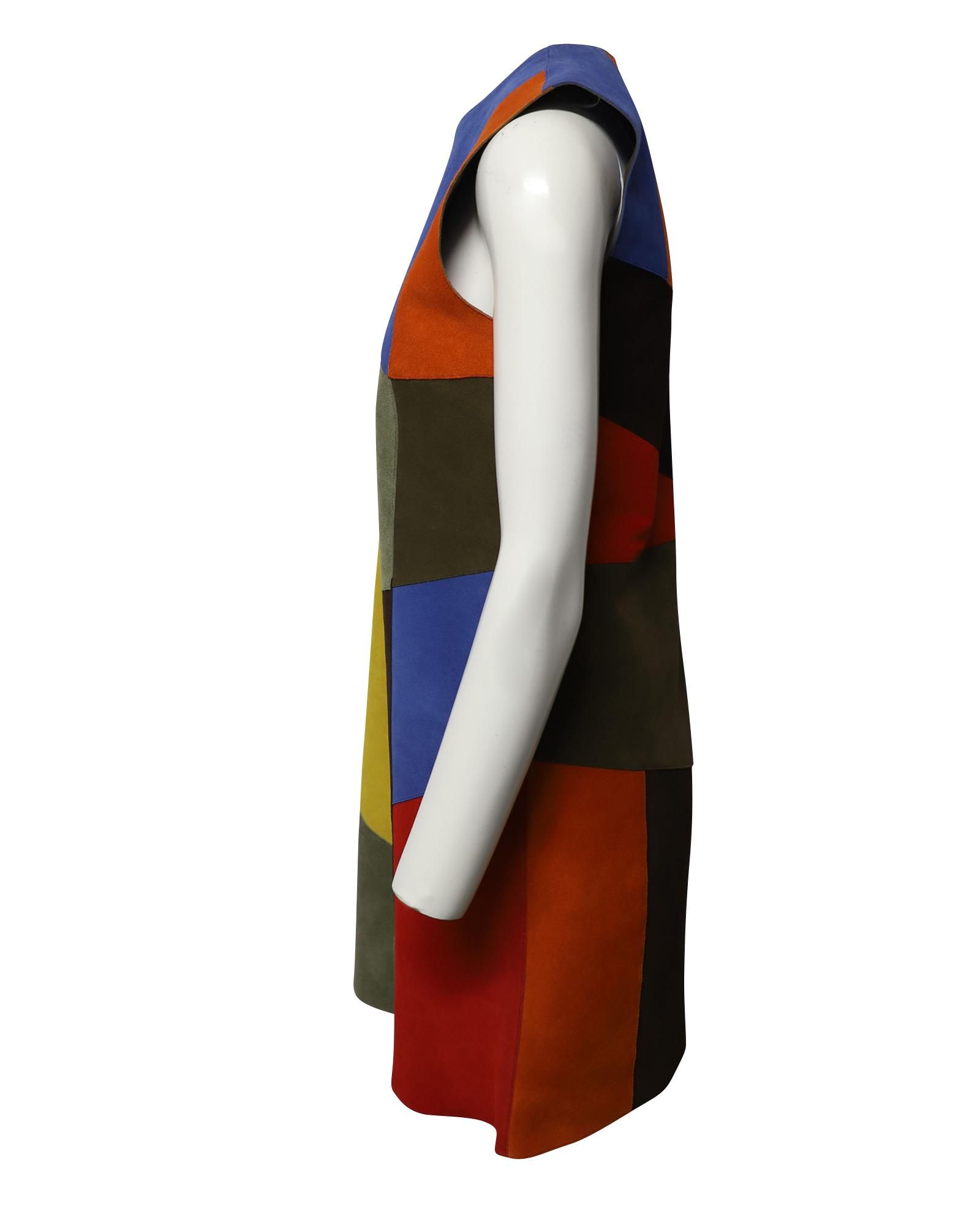 Victoria Beckham Preloved Patchwork Suede Mini Dress Wo - Print | Tartan Mini