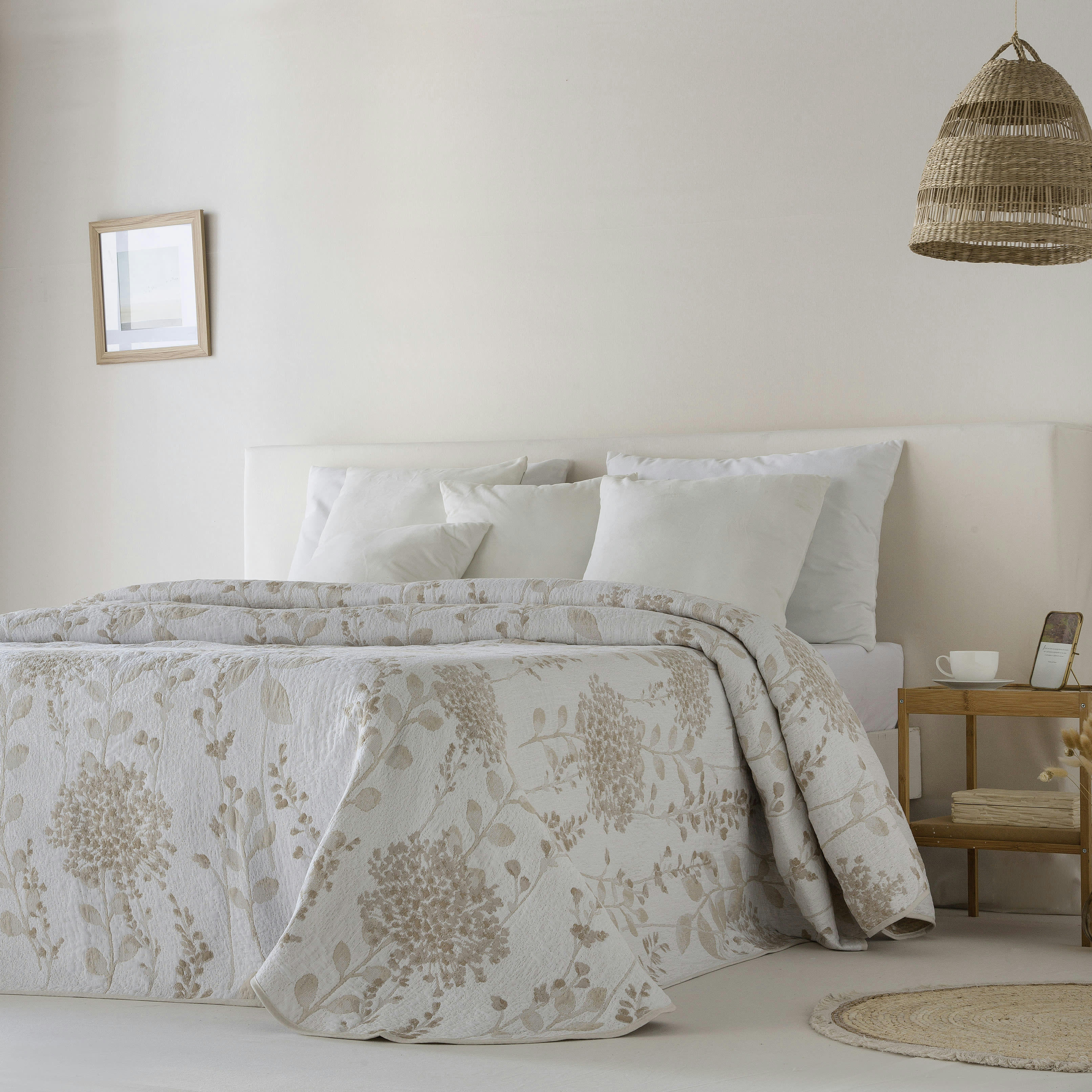 CHIARA - Couvre lit en coton beige 180x270