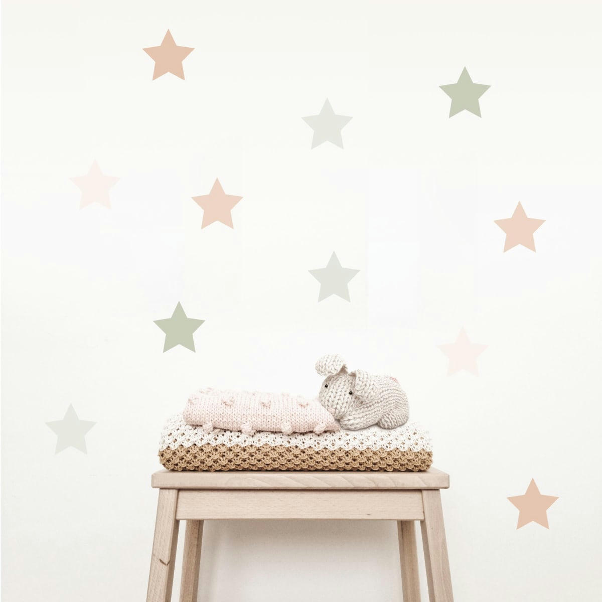 STARS1 - Stickers mureaux en vinyle étoiles vert et beige