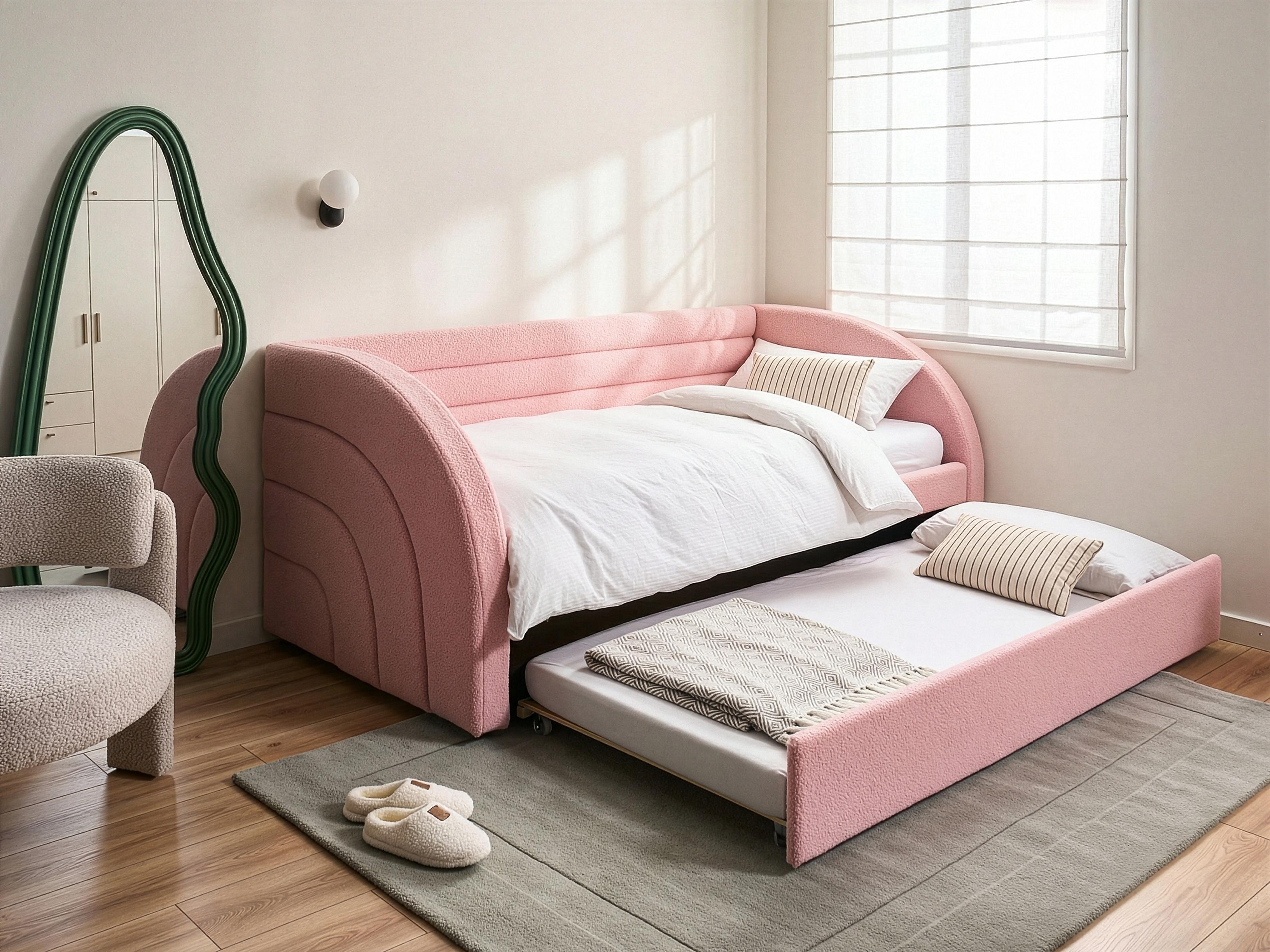 Trundle Bed Boucle ALBIAC 90 x 200 cm (EU Single) Pastel Pink