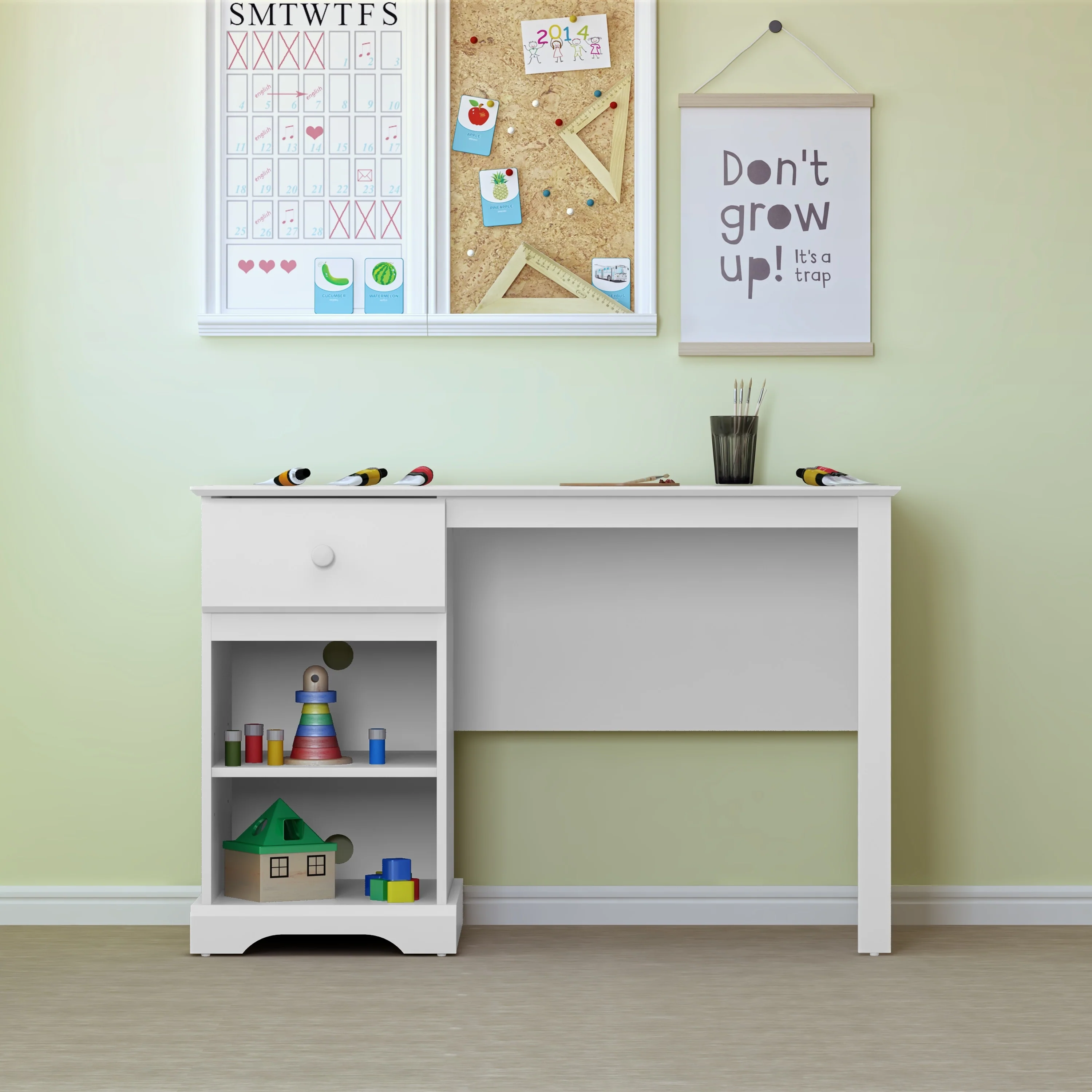 Hillsdale Furniture Baylor Wood Study Desk w/ 1 Drawer & 2 Shelves - 29H x 42.75W x 15.5D