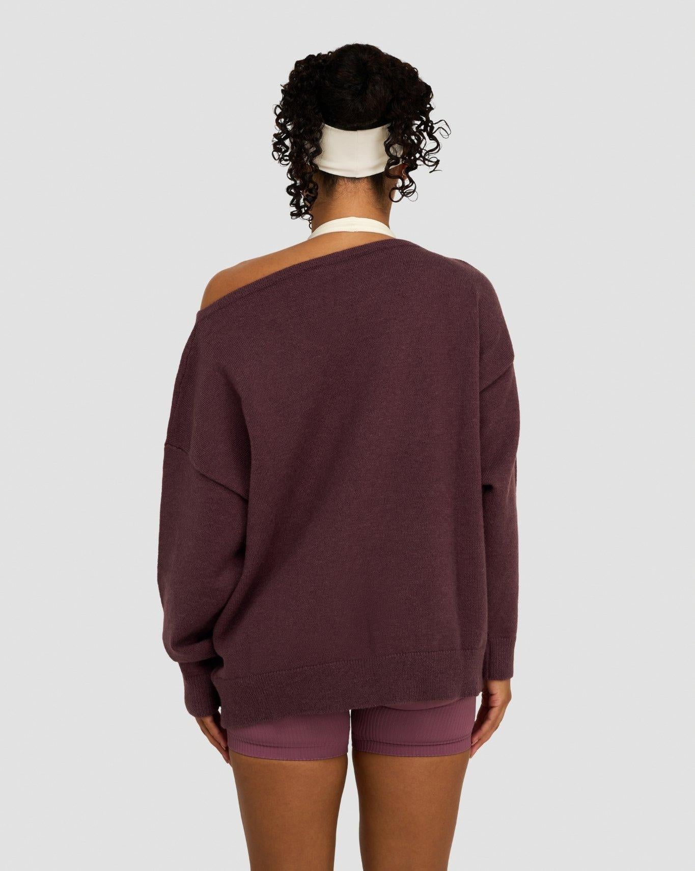 The Essential Collection Off The Shoulder Wool Blend Sweater | Dark Mauve