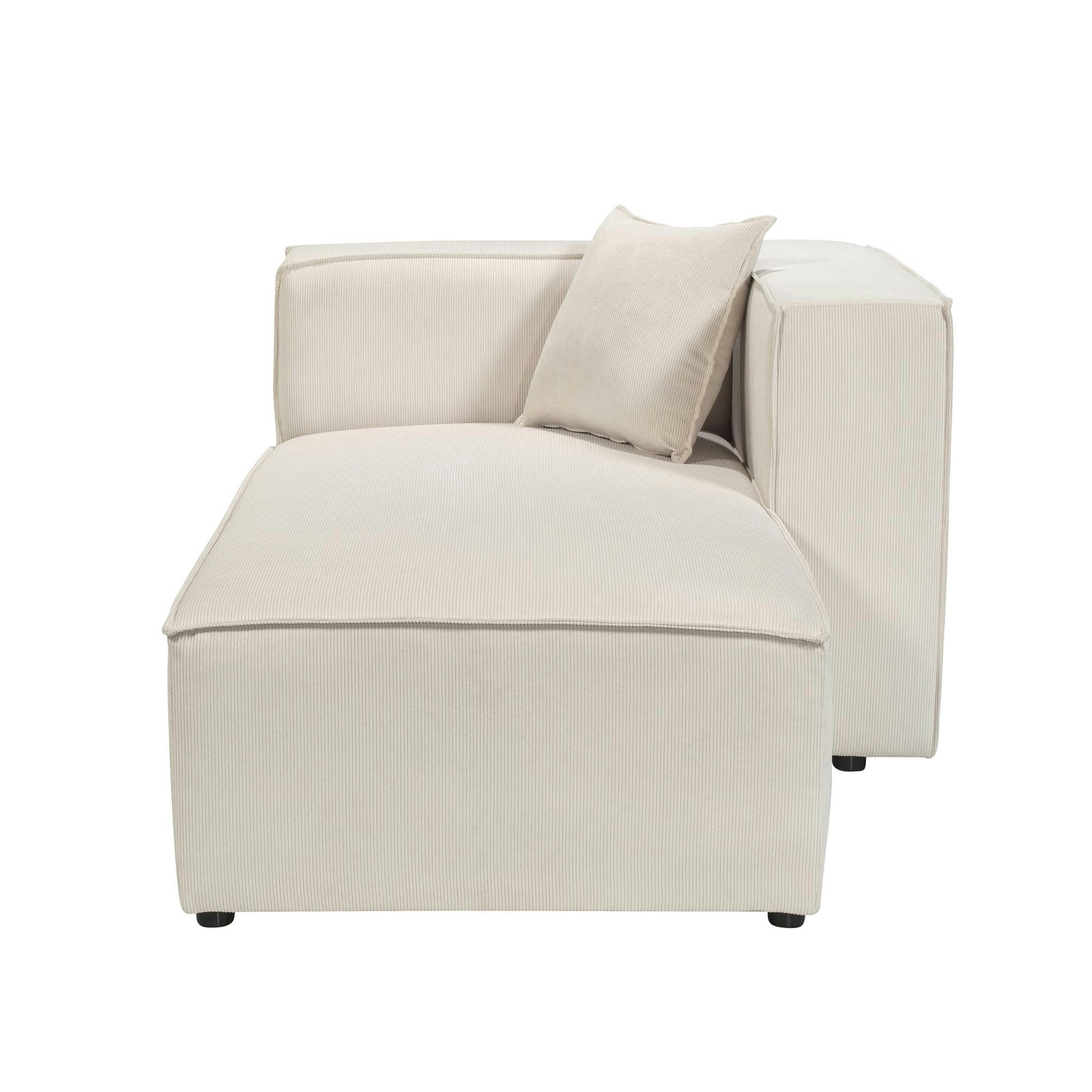 LIVAL - Méridienne droite pour canapé modulable en velours côtelé beige