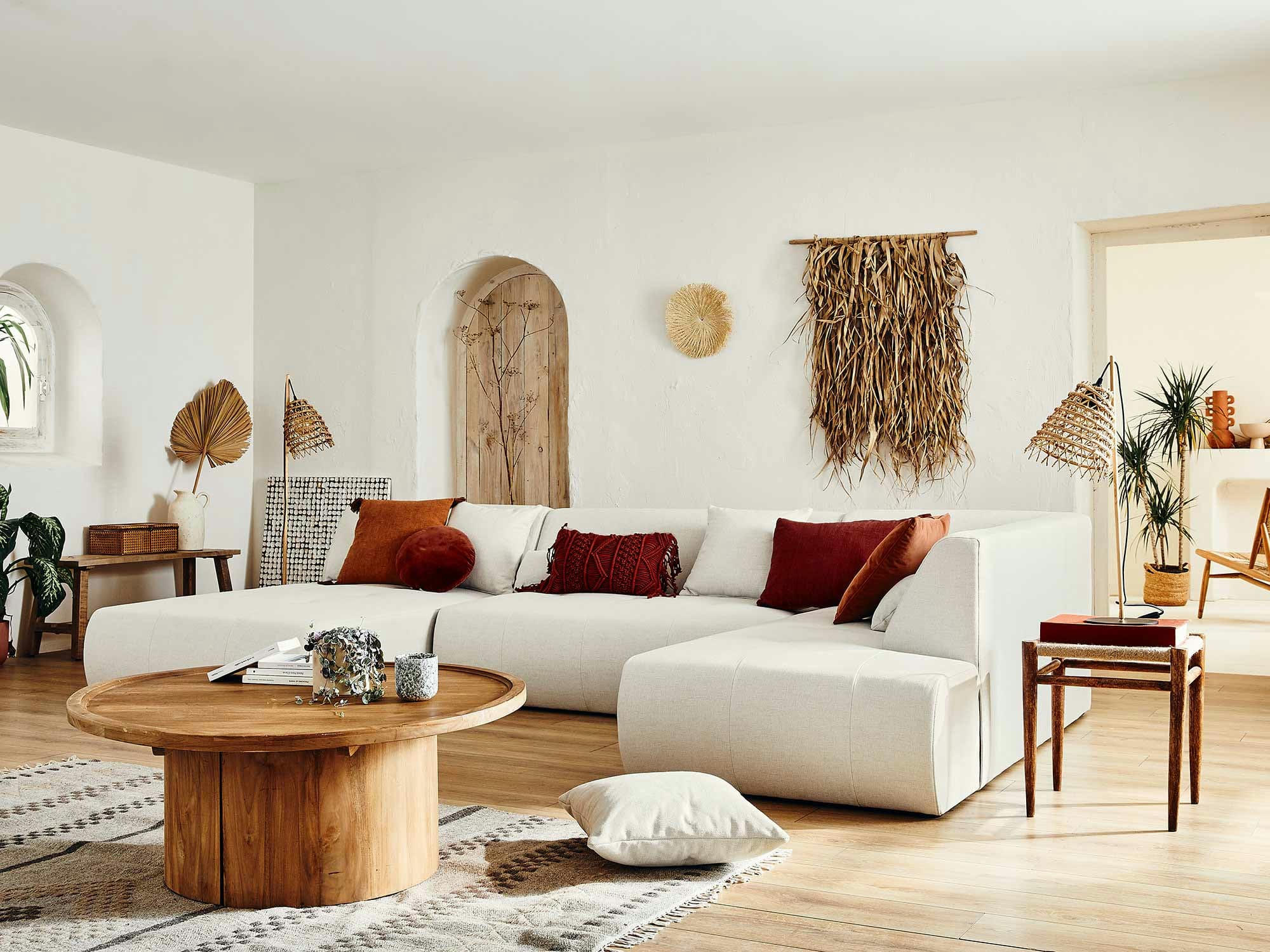 ONYX - Canapé modulable 7 places angle droit en tissu beige