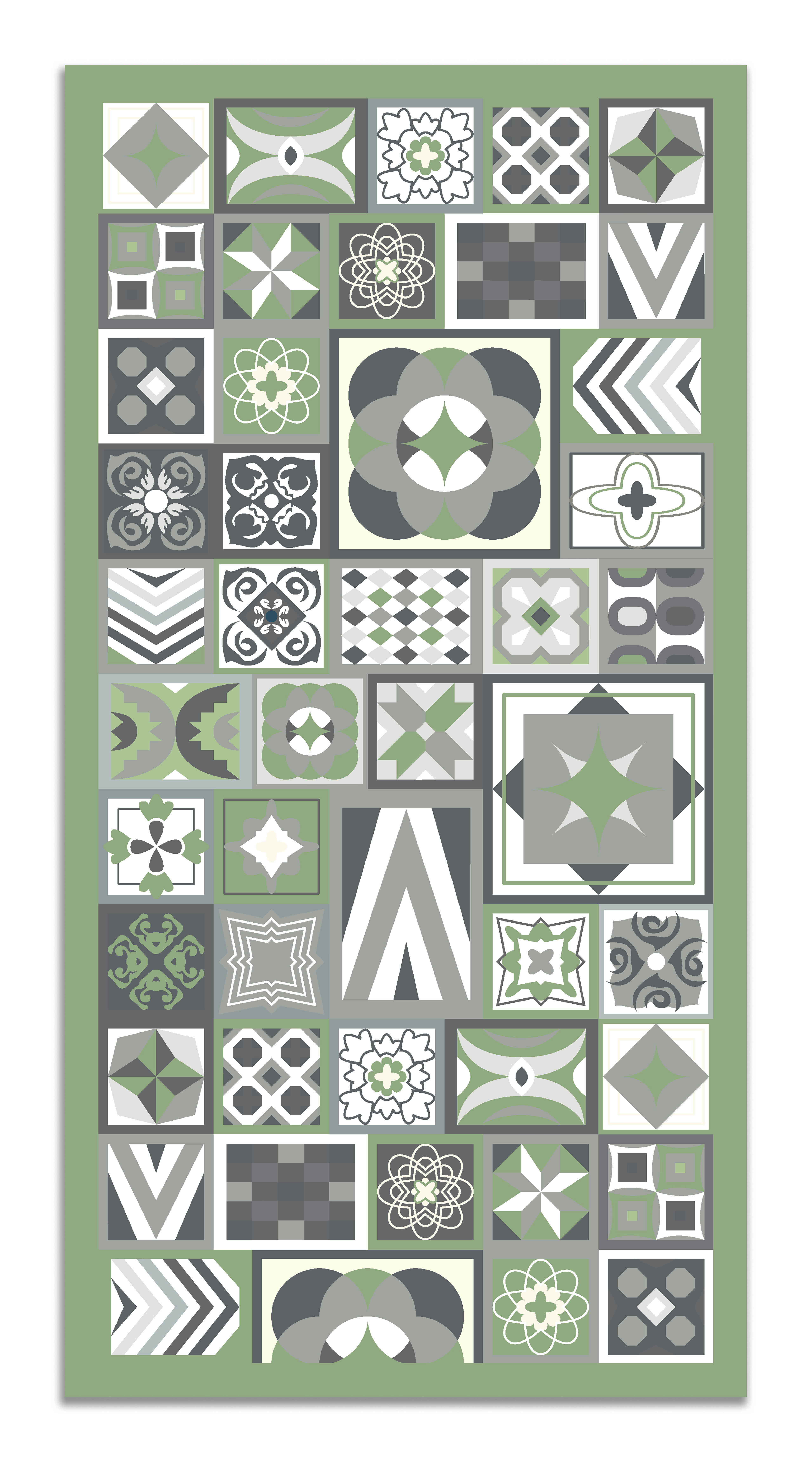 - Tapis vinyle style carreaux ciments vert 100x140cm
