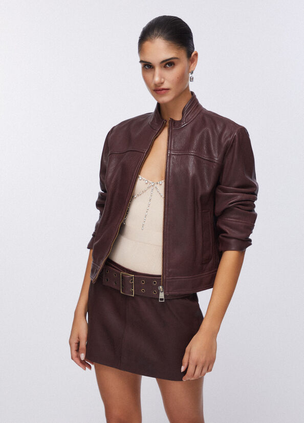 Giacca in pelle con stringhe