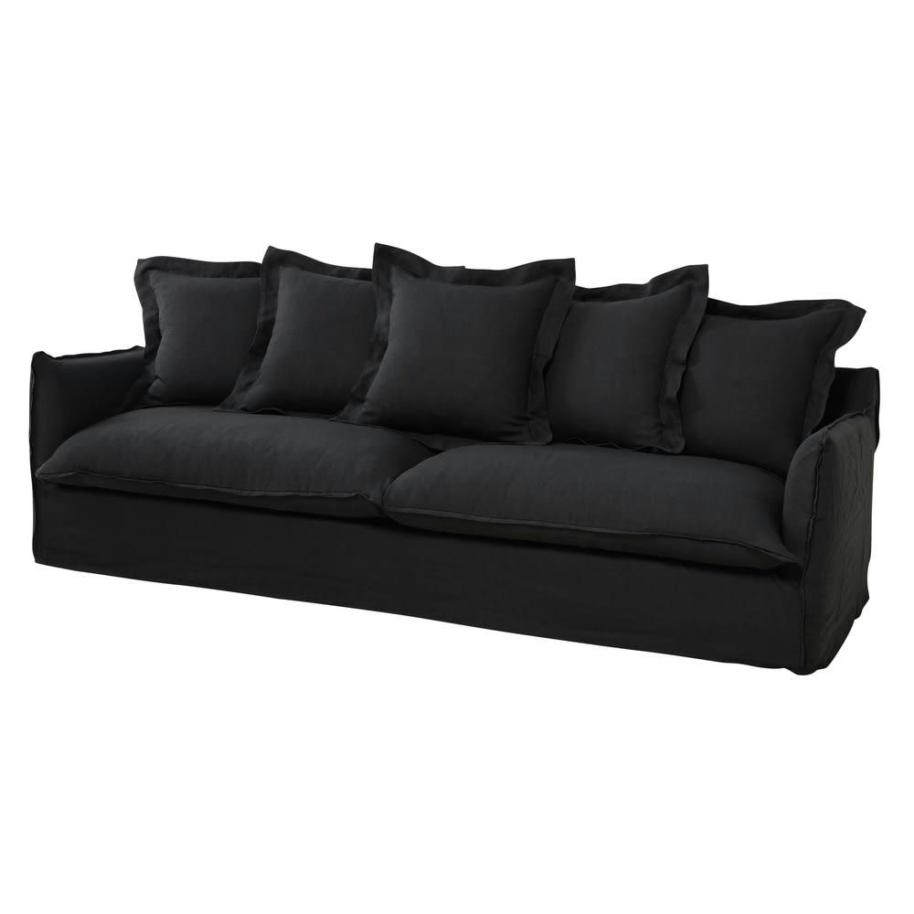 Barcelone - Canapé 5 places en lin lavé gris anthracite