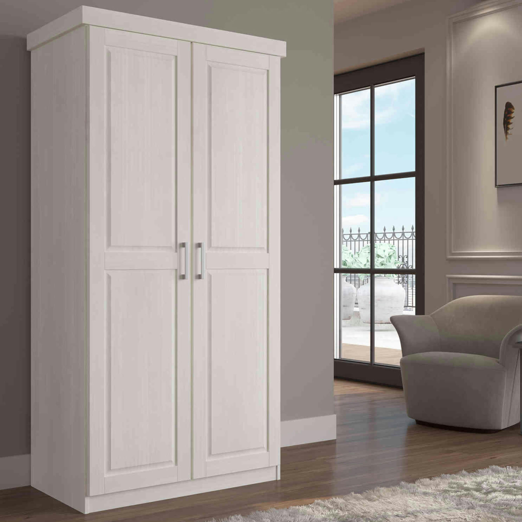 - Armoire 2 portes en bois massif blanc laqué 190cm