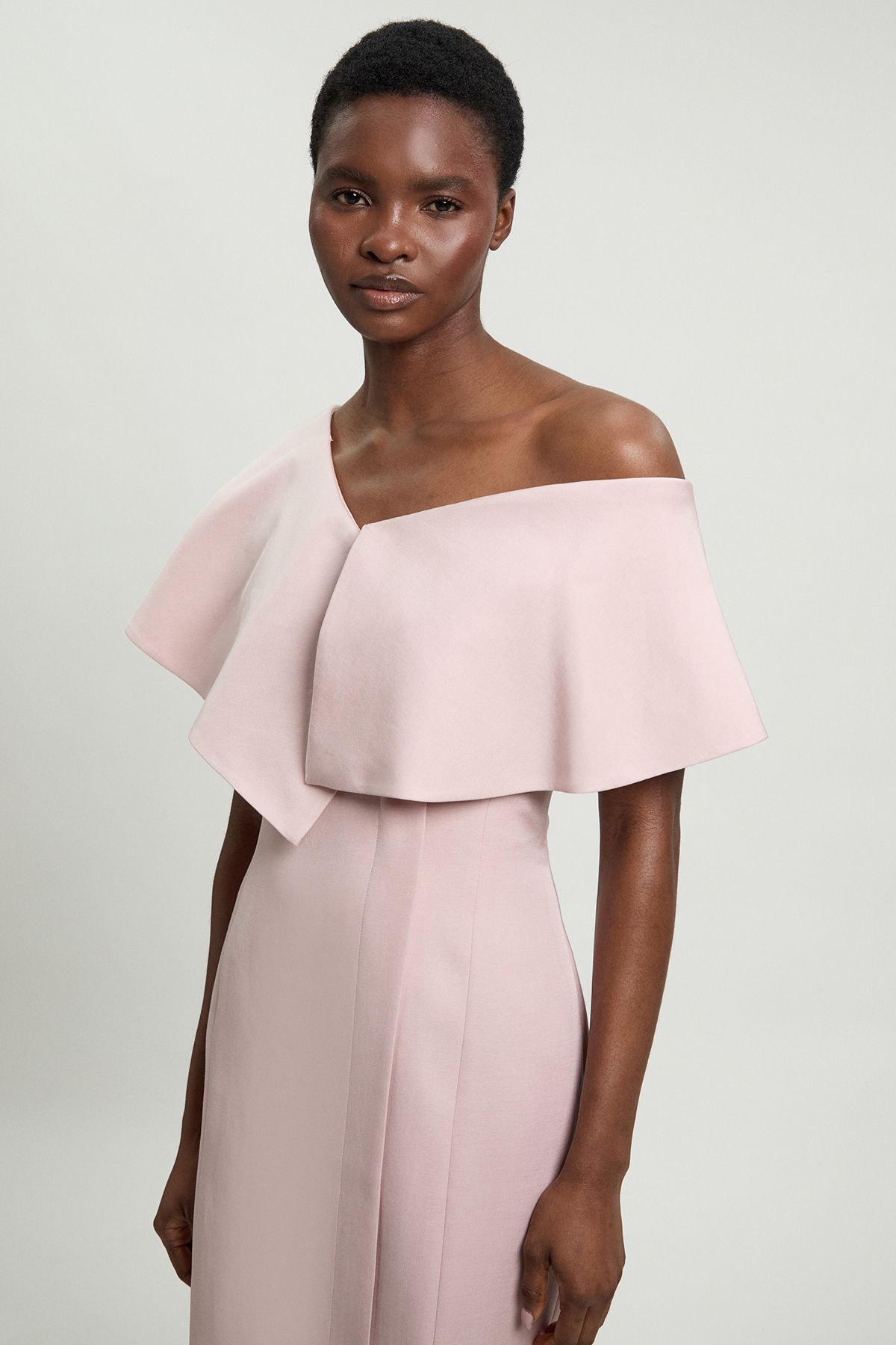 KarenMillen Petite Polished Linen Blend Asymmetric Fold Detail Tailored Midi Pencil Dress