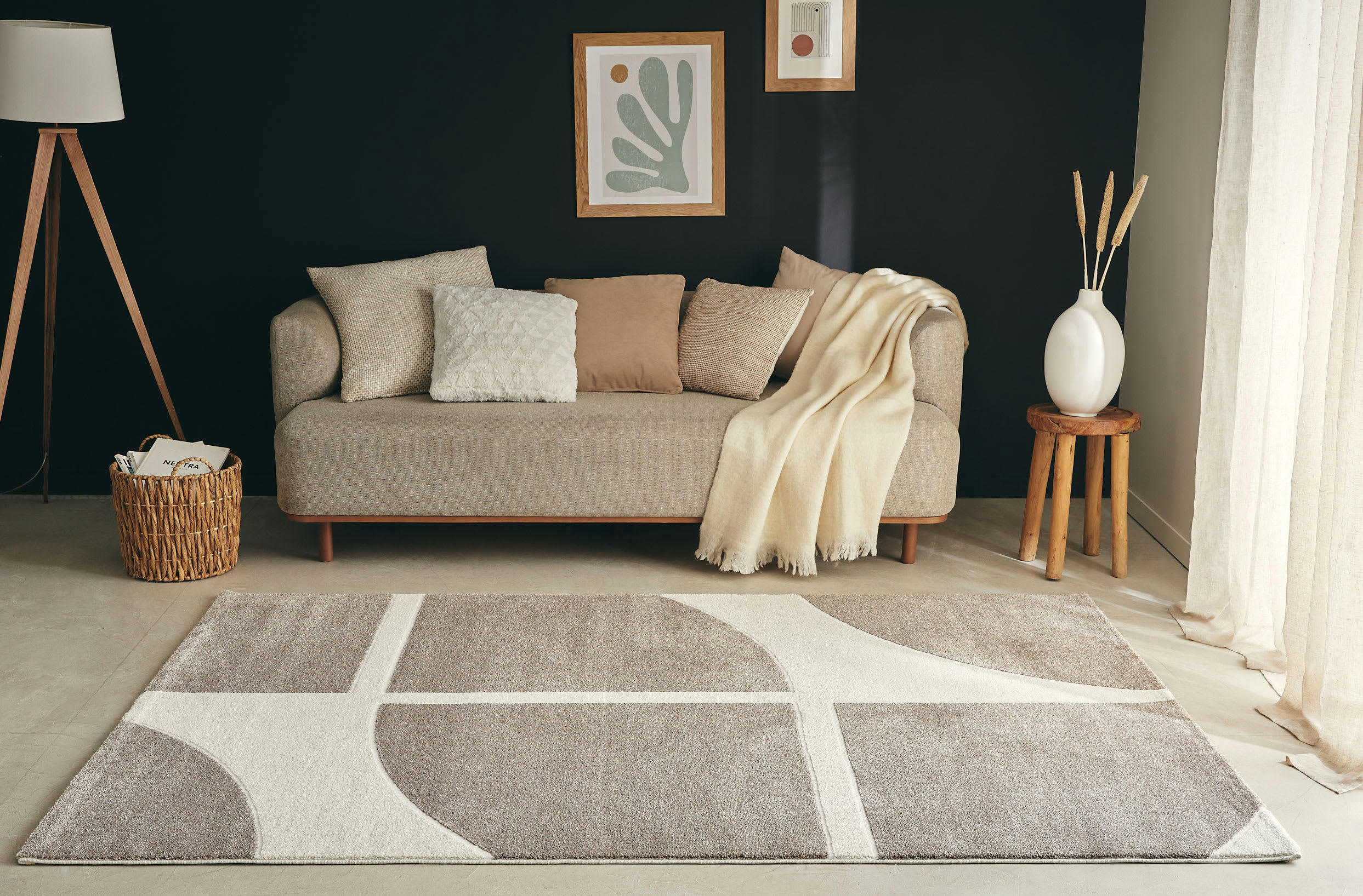 MEMPHIS - Tapis géométrique à poils ras - beige - 120x160 cm