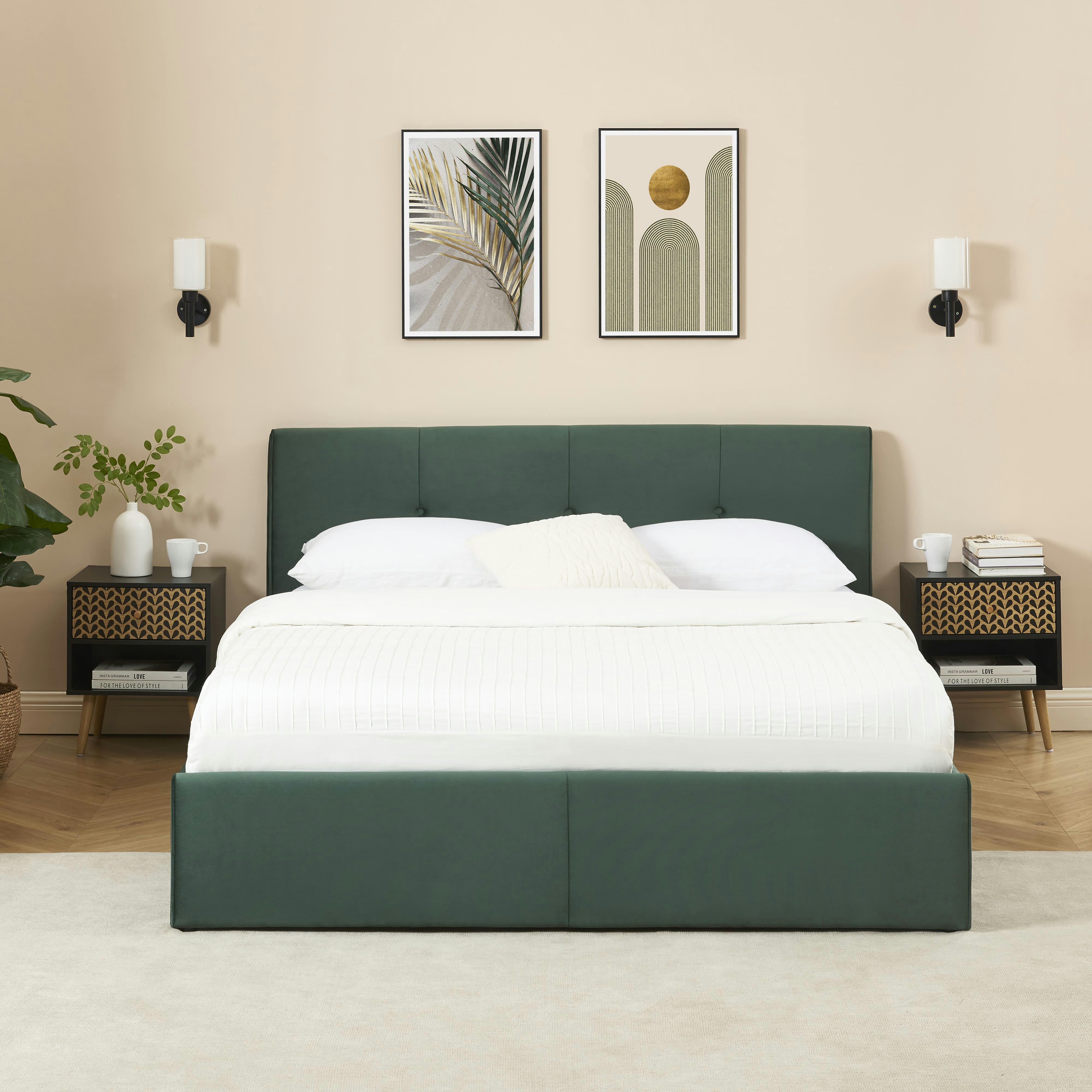 SEGURO - Lit coffre  velours vert forêt 160x200 sommier inclus