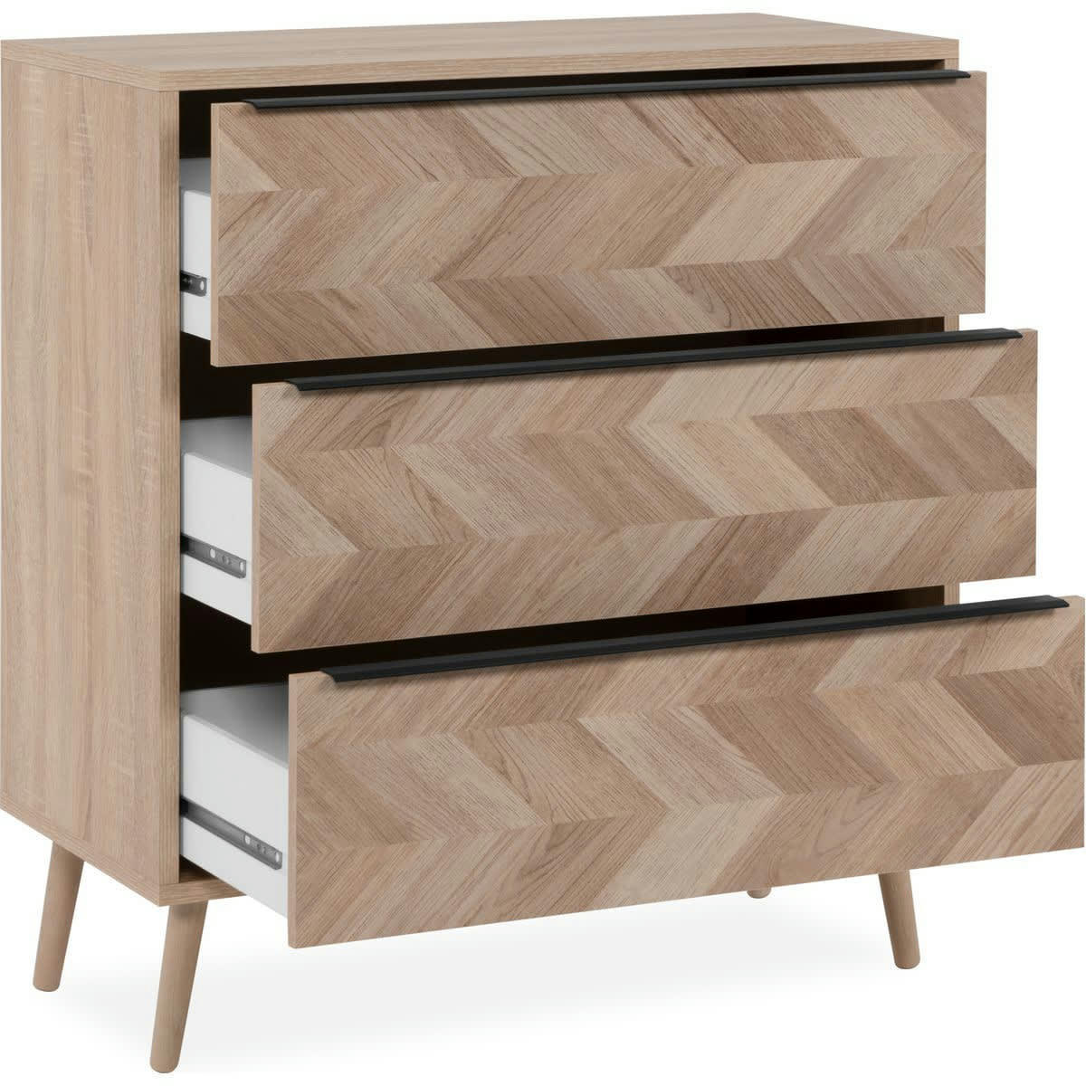 LEA - Commode 3 tiroirs effet chêne à chevrons 80 cm