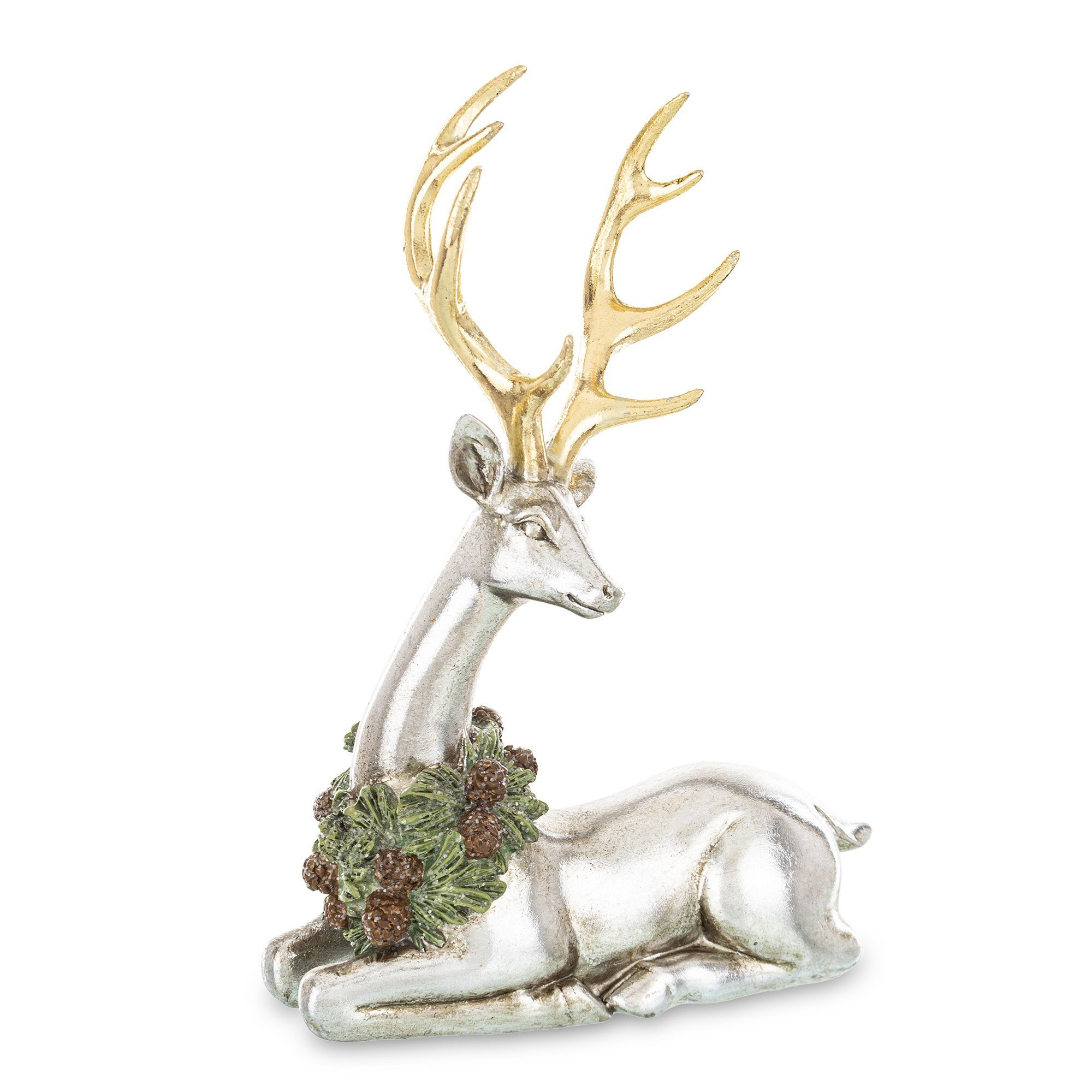 Figurka - renifer 22x16 cm leżący ze złotym porożem