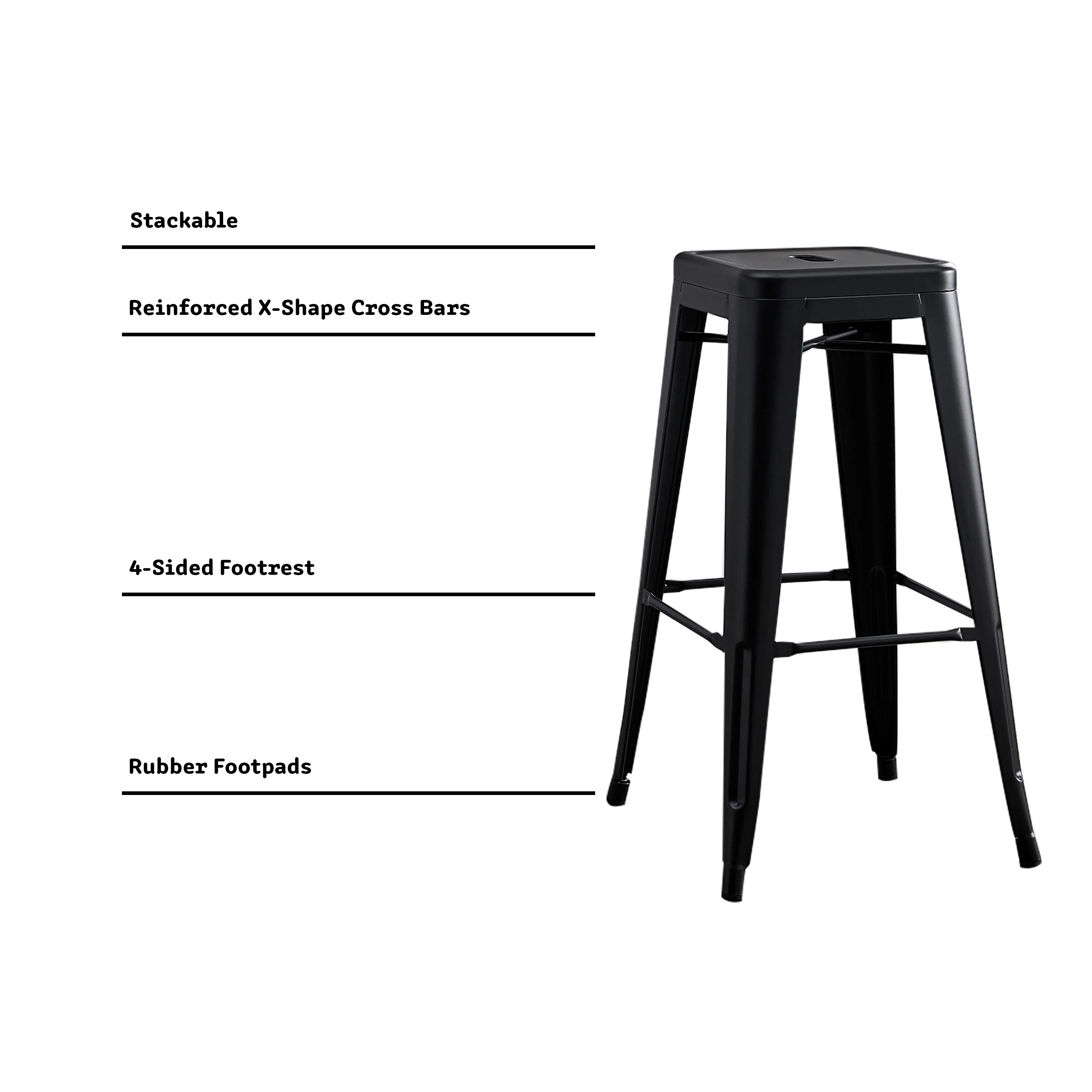 AC Pacific 30 In Metal Backless Barstool Set of 2