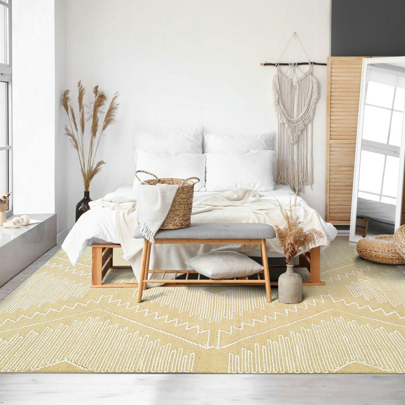 BOHO - Tapis en coton avec motifs zig zag en laine épaisse naturel 160x230