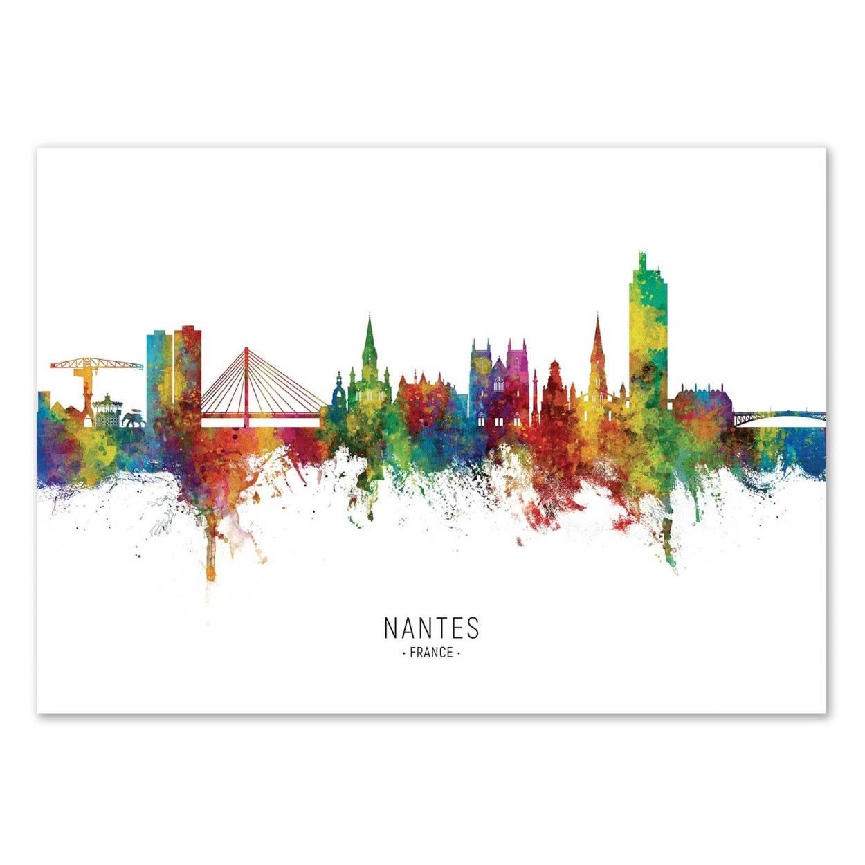 MICHAEL TOMPSETT - NANTES FRANCE SKYLINE (COLORED VERSION) -  Affiche d