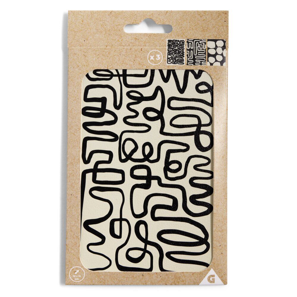 Lot de 3 affiches style abstrait papier noir et beige 10x15cm