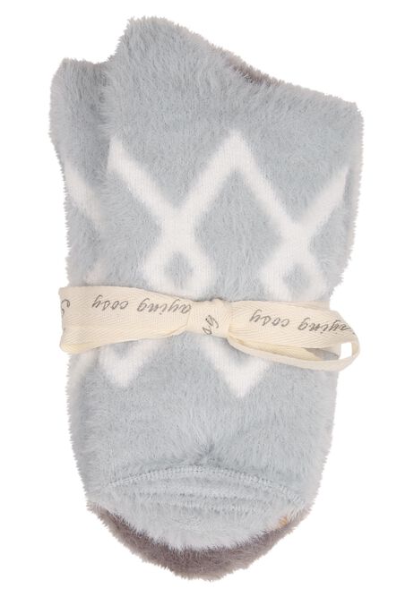 Womens 2pk Grey Argyle Cosy Socks