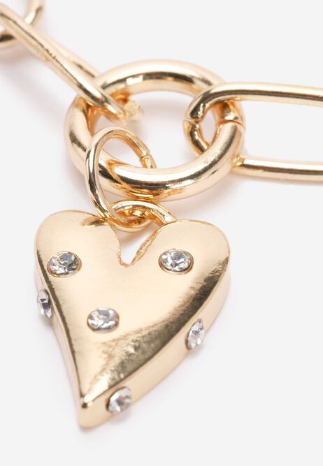 Womens Gold Diamante Heart Pendant Bracelet