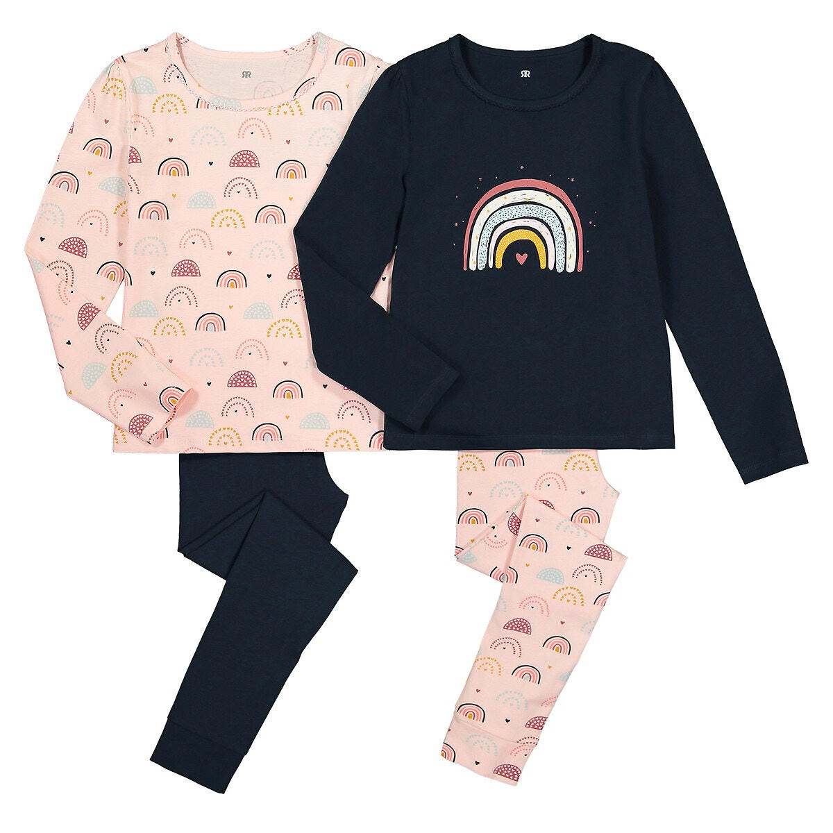 Lot de 2 pyjamas en coton imprimés arc-en-ciel