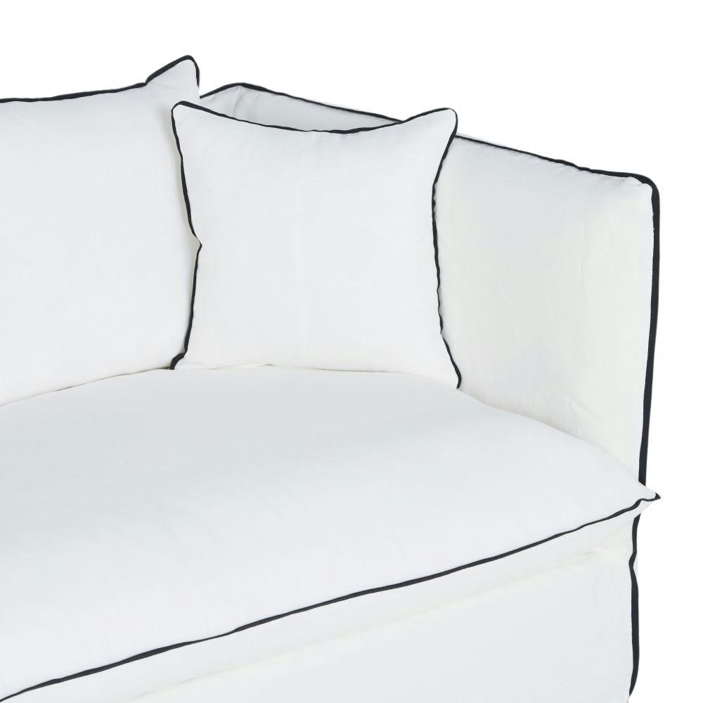 Louvain - Housse de canapé d'angle gauche en lin froissé blanc et noir