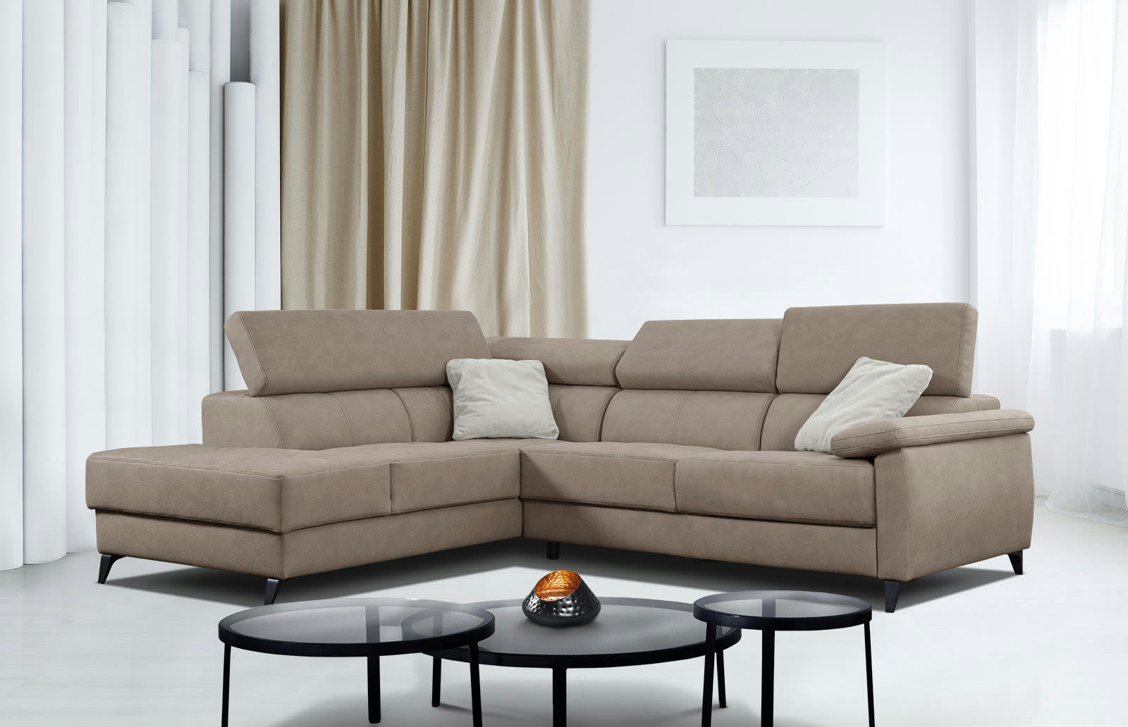 TAUNUS - Canapé d'angle gauche 5 places beige foncé