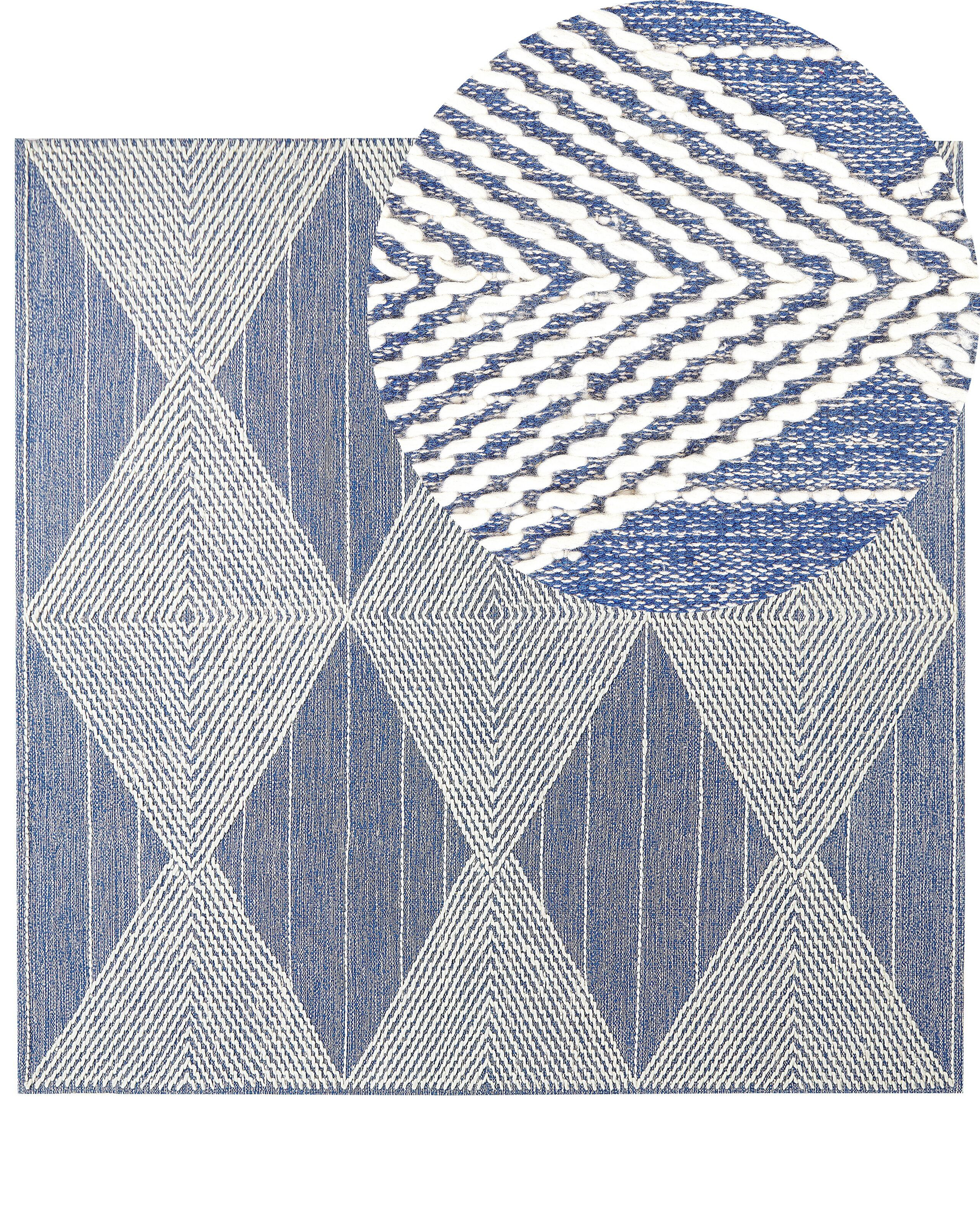 Dywan 200x200 cm wełniany beżowo-niebieski