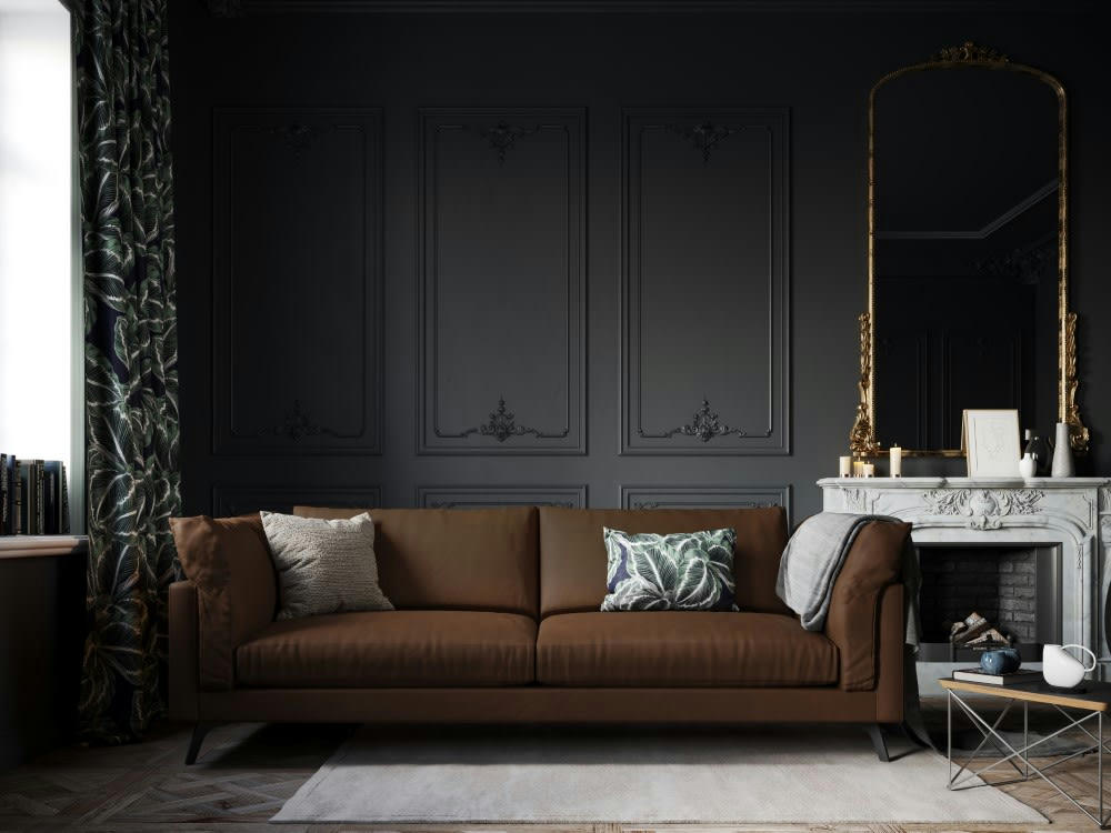 CAMILLE - Canapé 3 places en cuir marron foncé